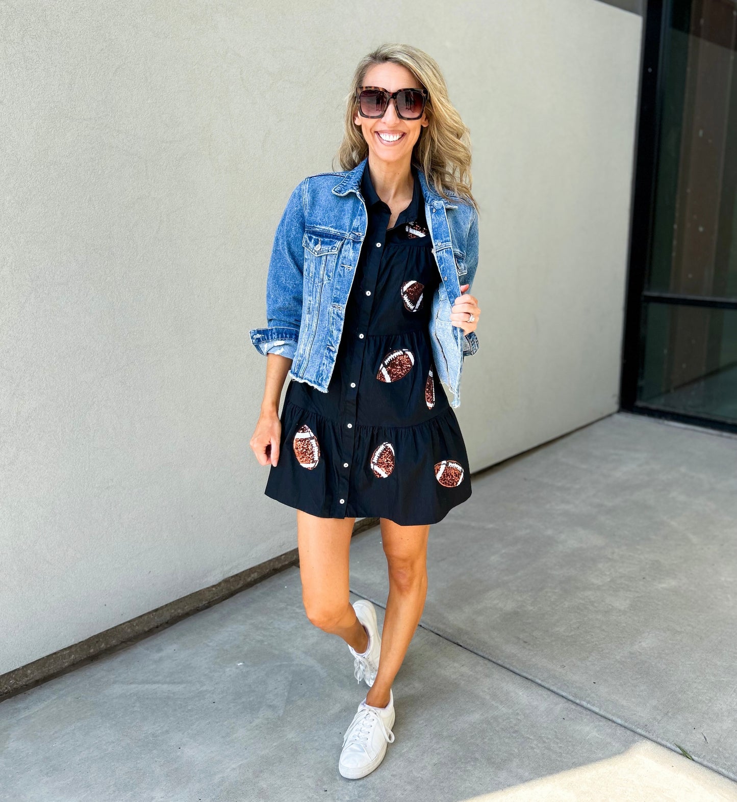 Sequin Football Button Down Tiered Dress