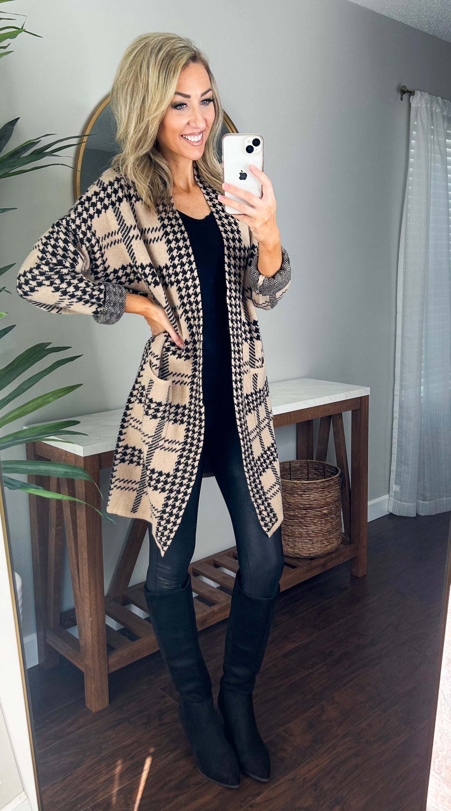 Nicolette Houndstooth Oversized Cardigan