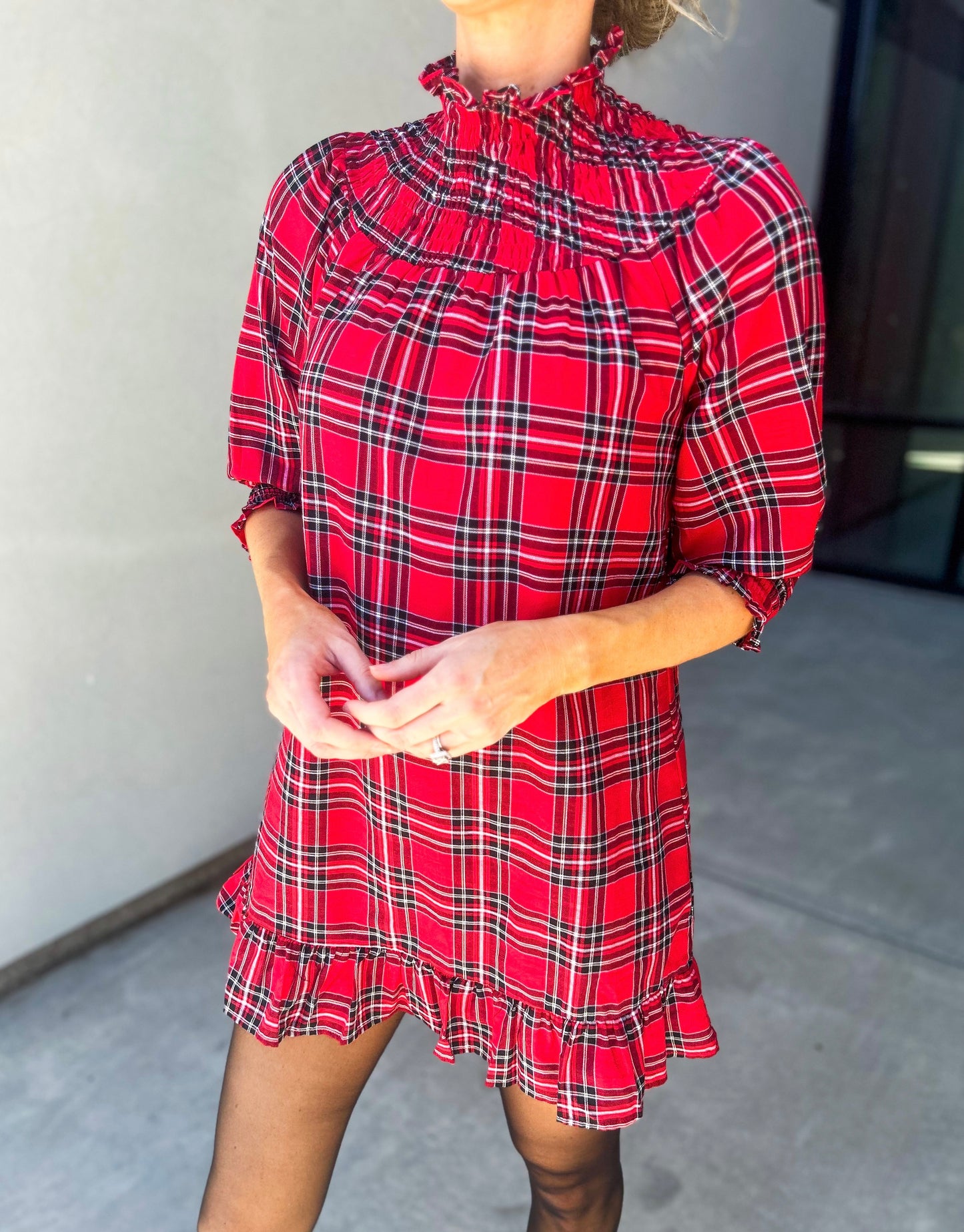 Boswell Tartan Plaid Smocked Yoke Dress