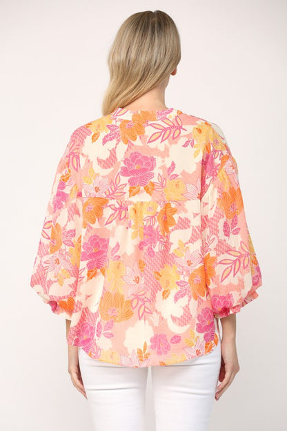 Mandy Bubble Sleeve Button Down Oversized Top (Pink)