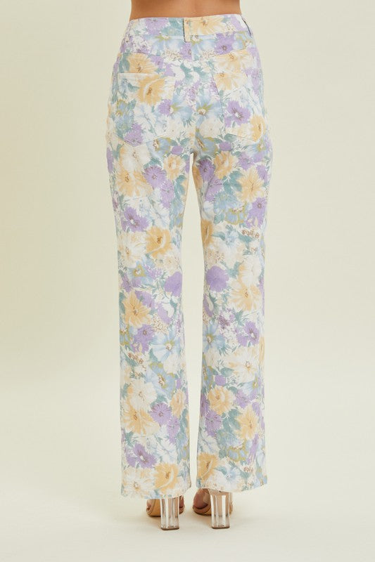 Baevely Floral Print Stretch Denim Pants