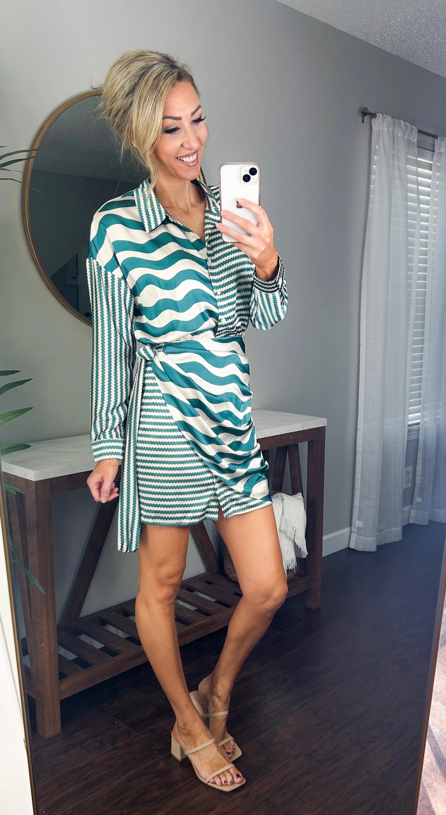 A New Memory Striped Satin Tie Wrap Dress