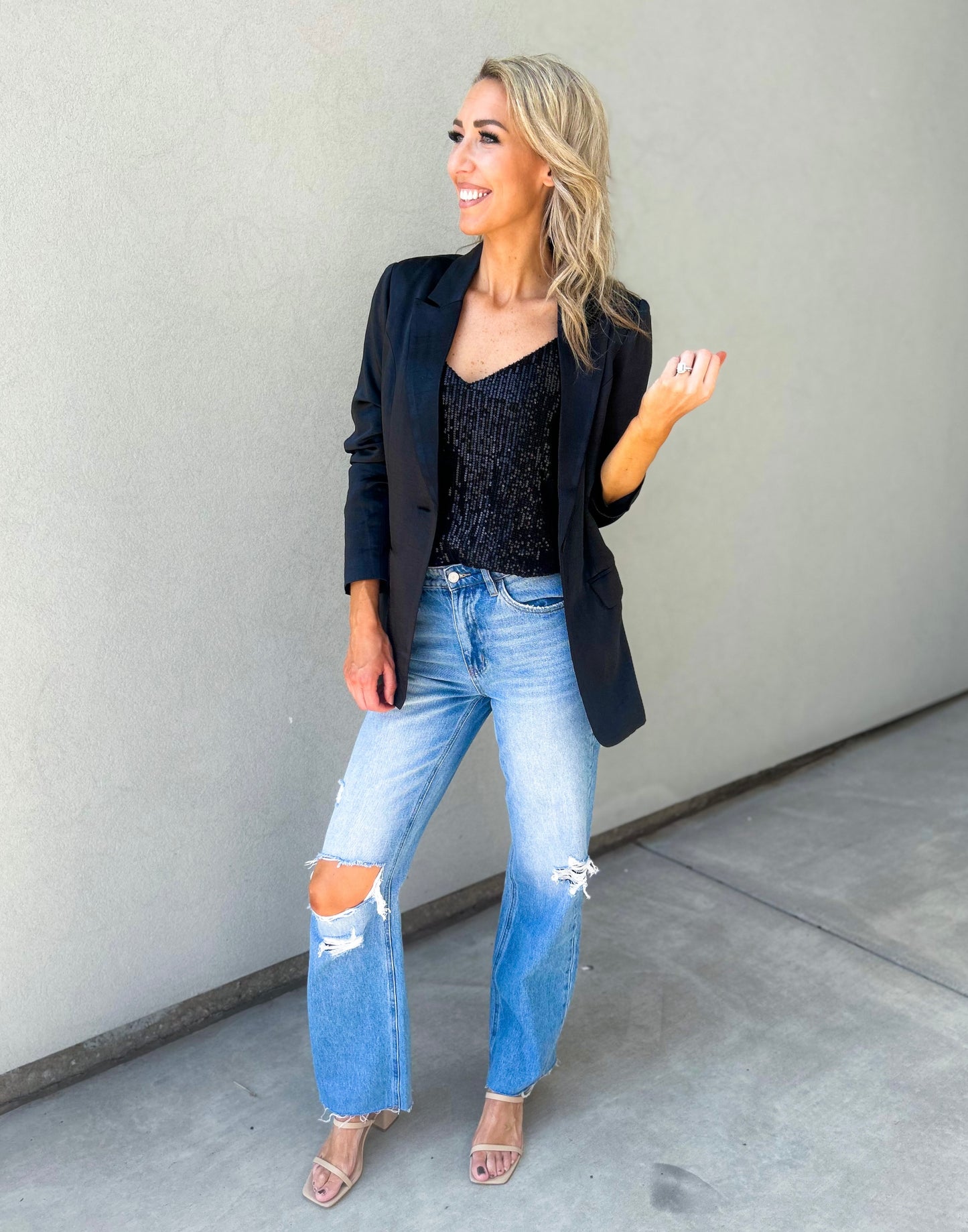 VERVET Jodie 90s Flare Distressed Denim Jeans
