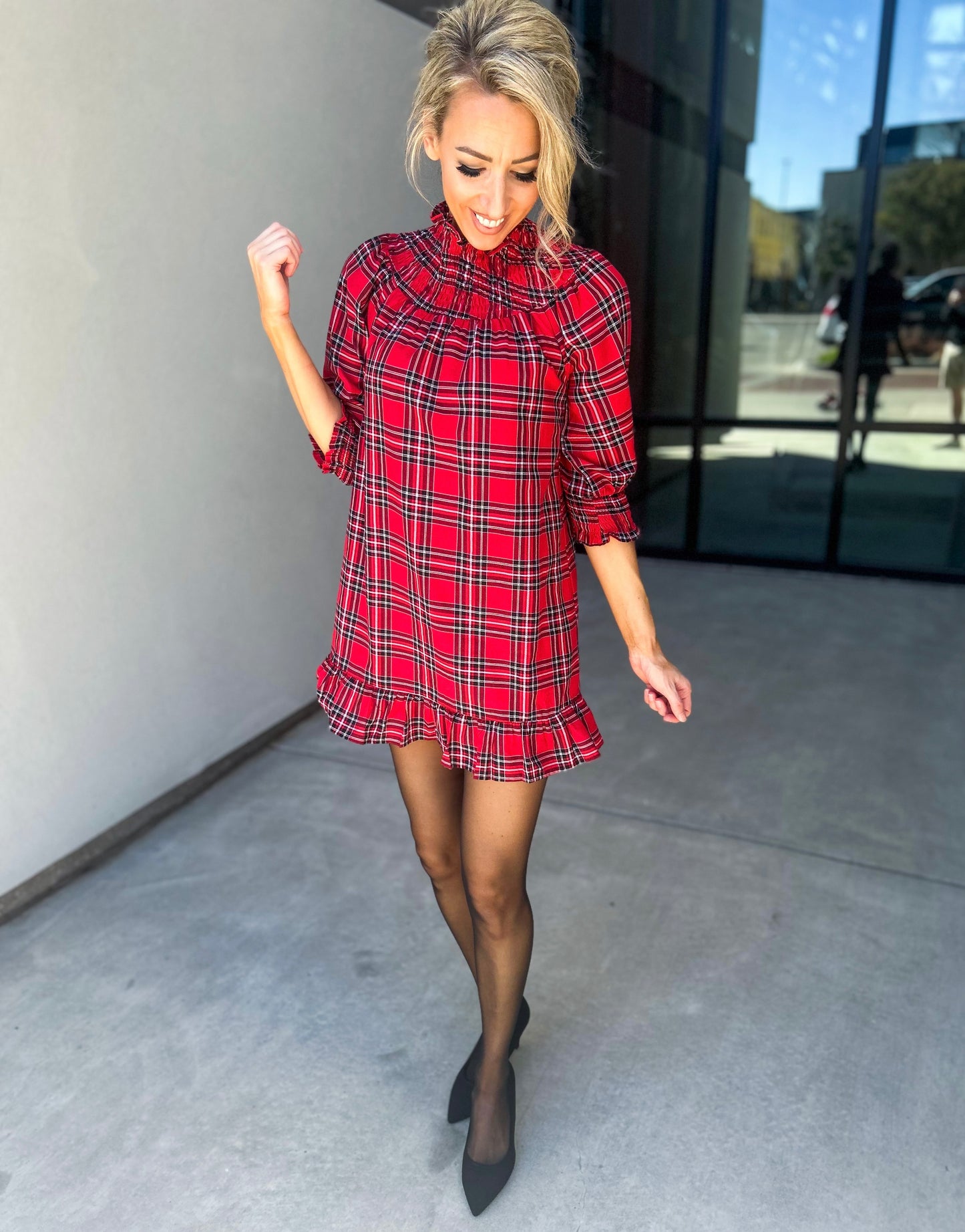 Boswell Tartan Plaid Smocked Yoke Dress