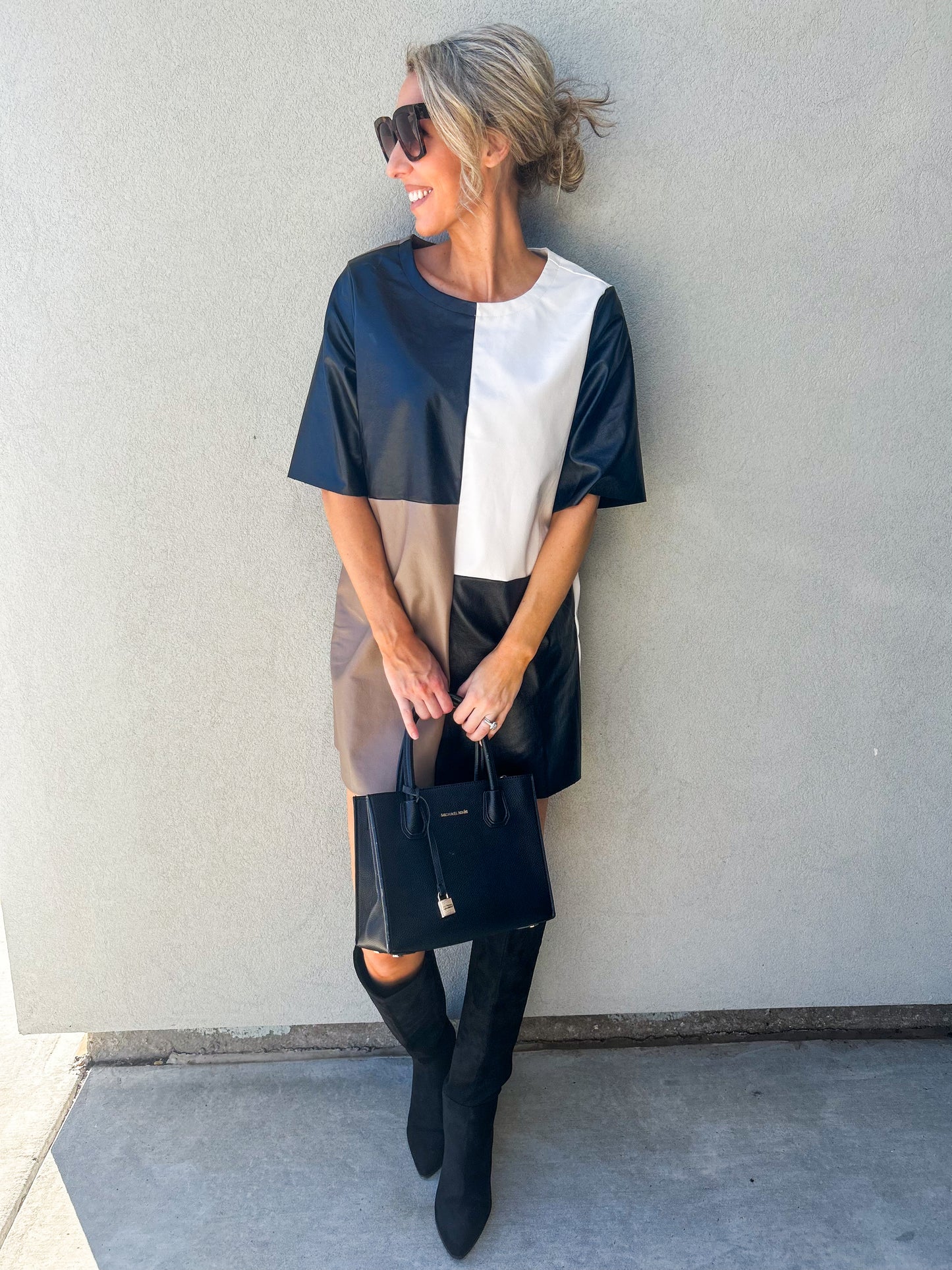 Kristi Color Block Faux Leather Dress