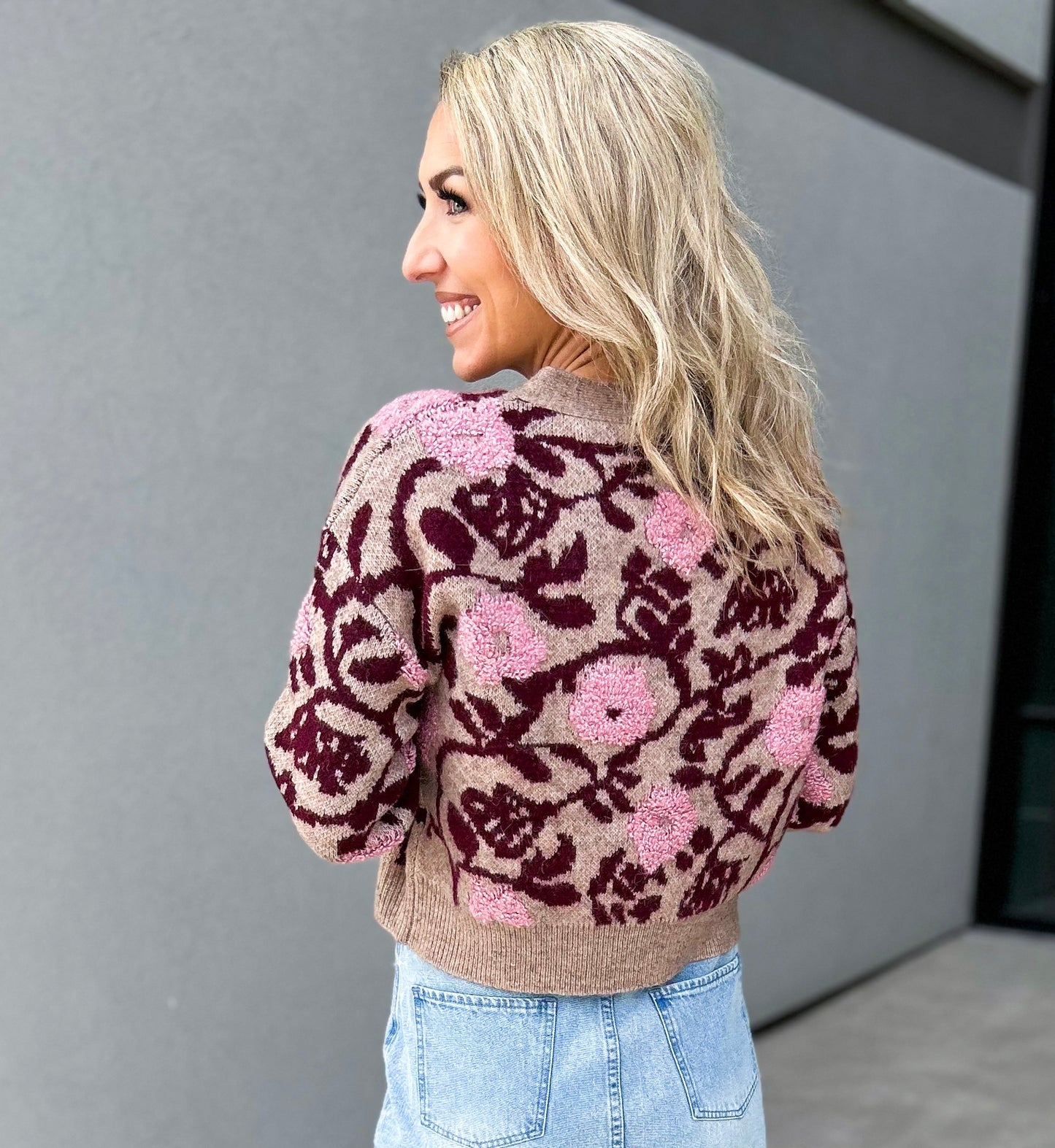 Ana Floral Jacquard Oversized Sweater Cardigan