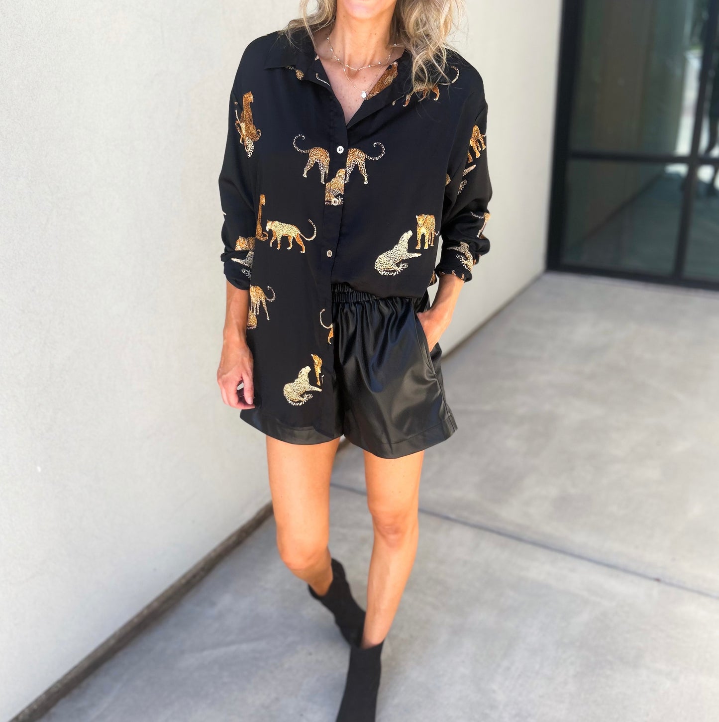 Lorenza Leopard Oversized Button Up Top