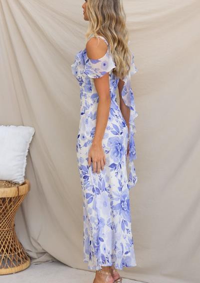 Kayli Back Drape Floral Print Maxi Dress