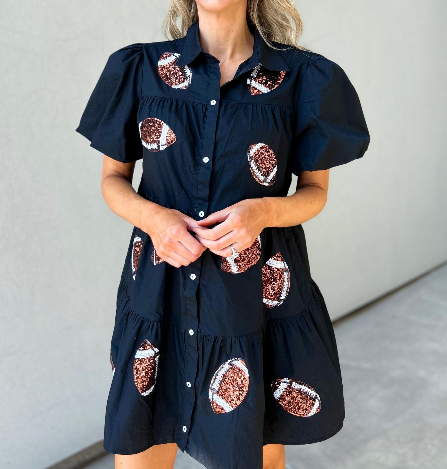 Sequin Football Button Down Tiered Dress