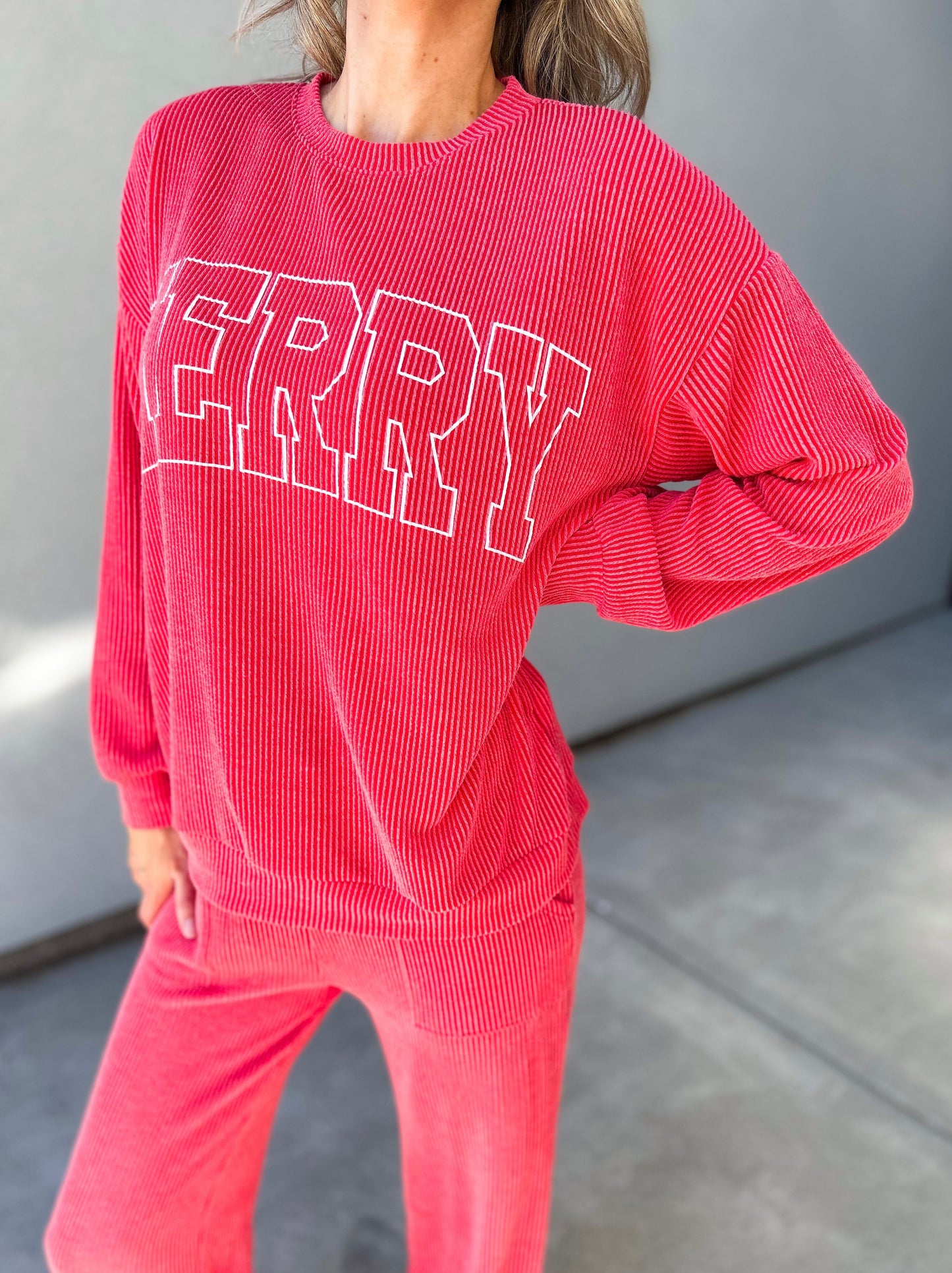 MERRY Ribbed Long Sleeve Sweatshirt