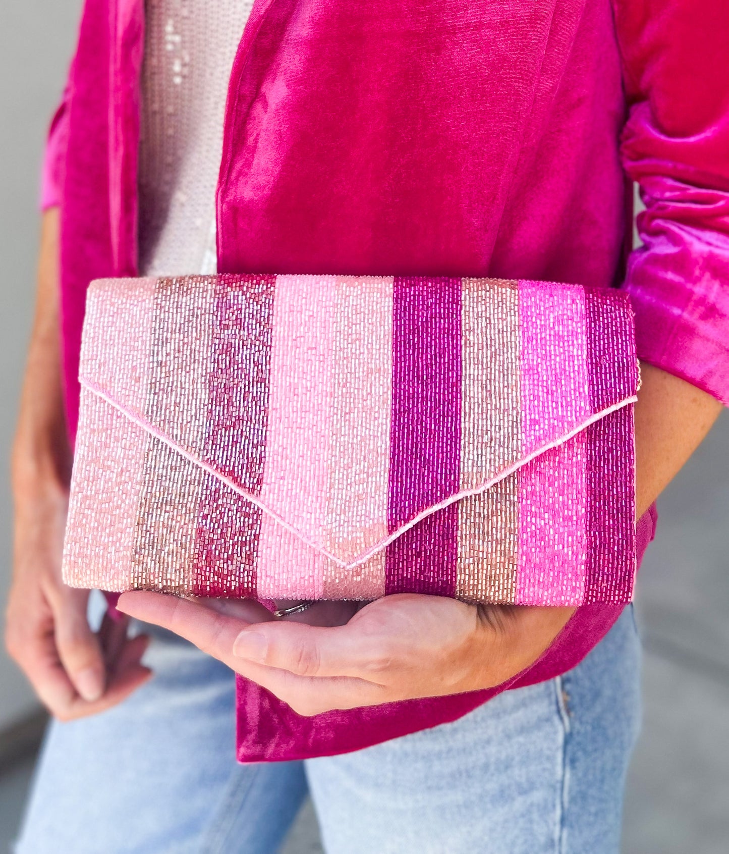 Caught My Attention Striped Beaded Clutch