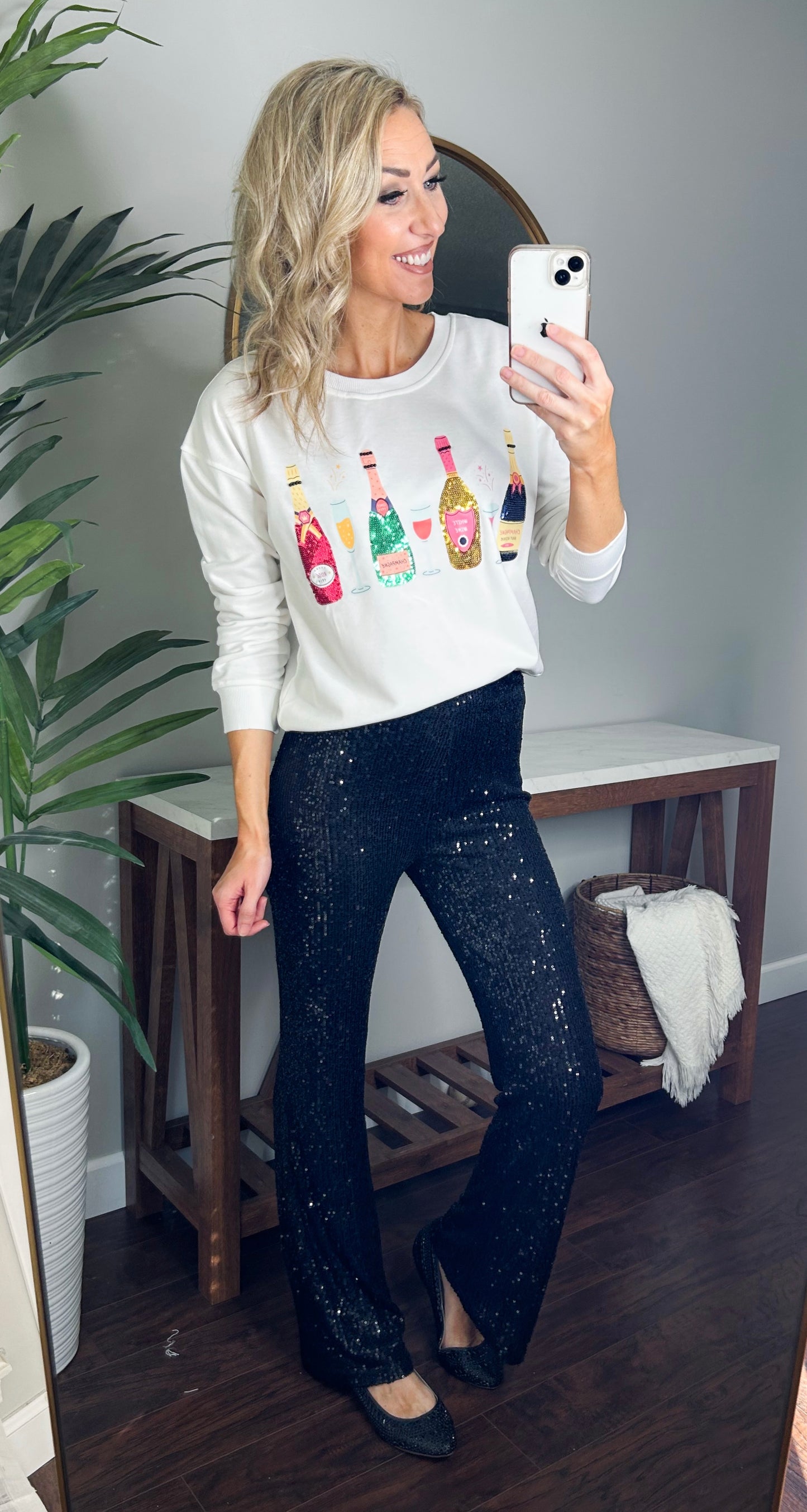 Sequin Wine Glass Sweatshirt