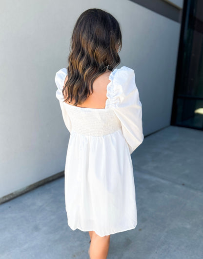 Keely Sweetheart Puff Shoulder Dress (White)