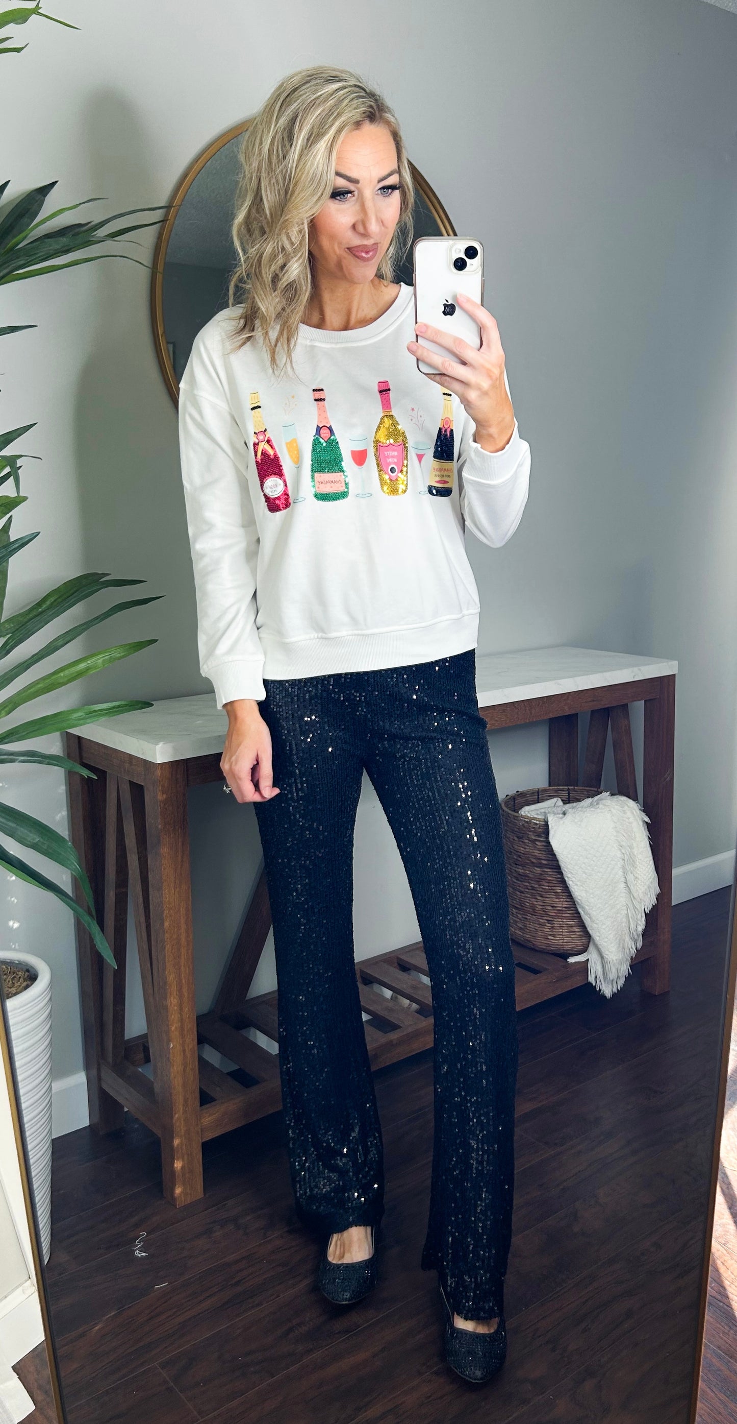 Sequin Wine Glass Sweatshirt