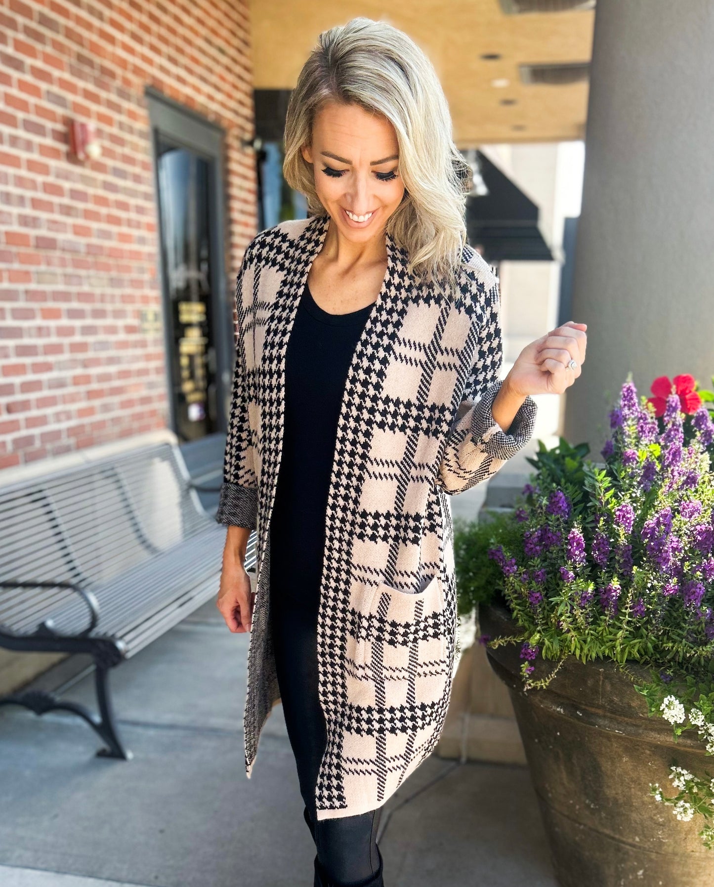 Nicolette Houndstooth Oversized Cardigan