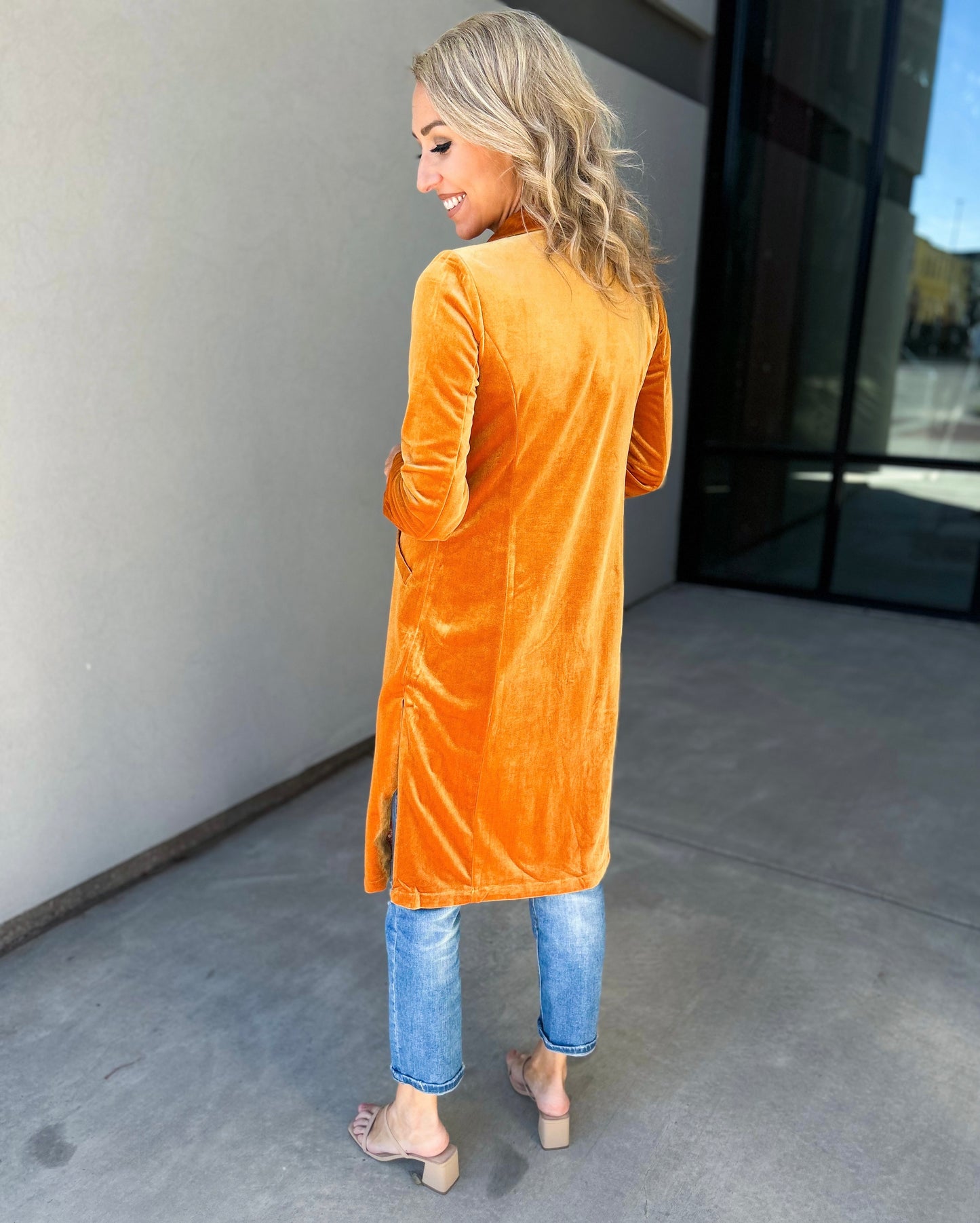 Golden Velvet Duster Blazer/Coat (Golden Mustard)