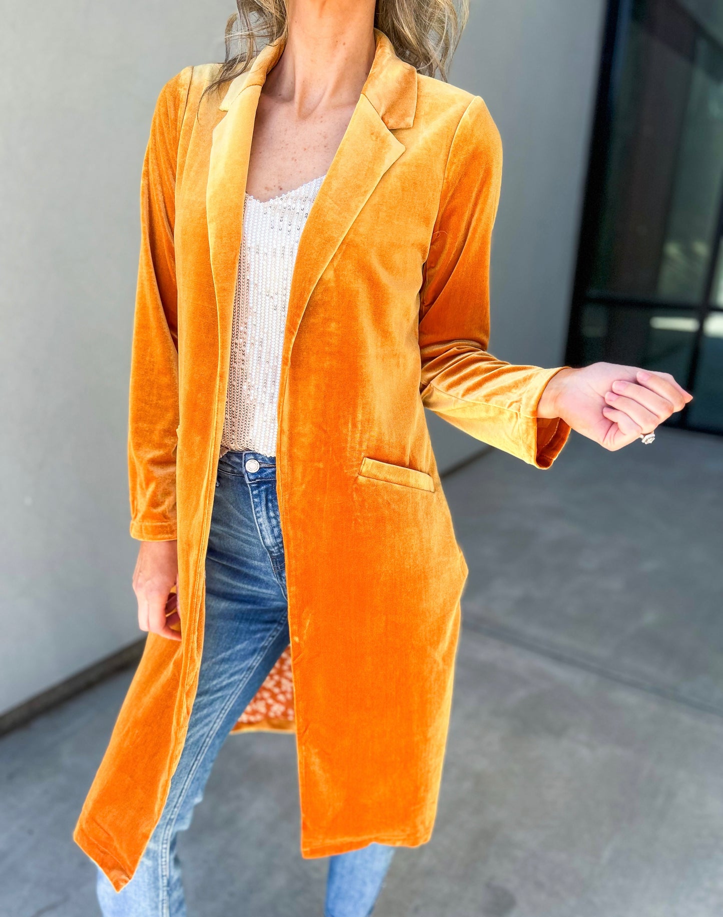 Golden Velvet Duster Blazer/Coat (Golden Mustard)