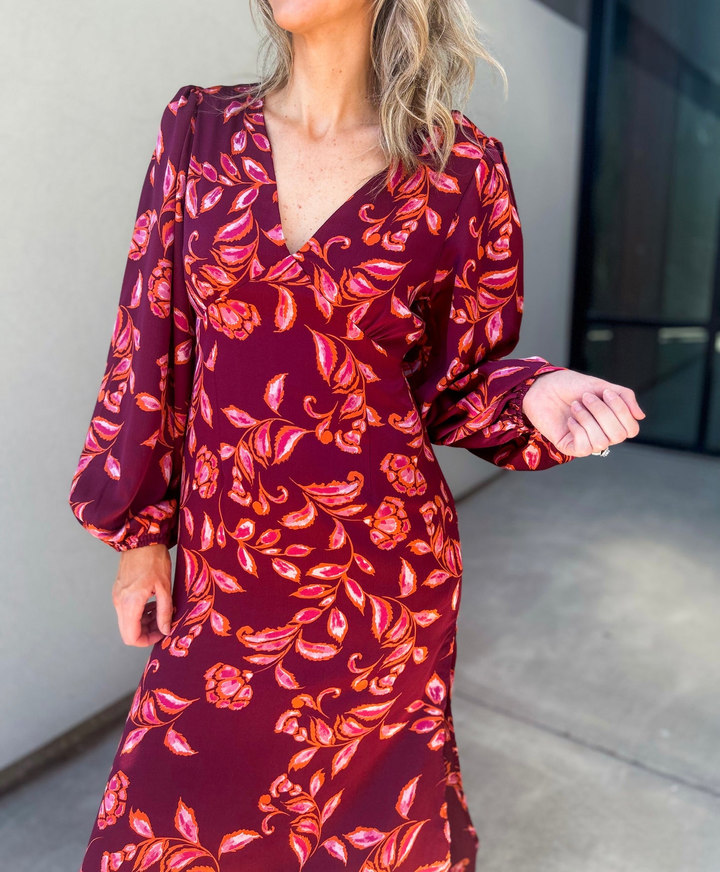 Sangria Floral Satin Maxi Dress