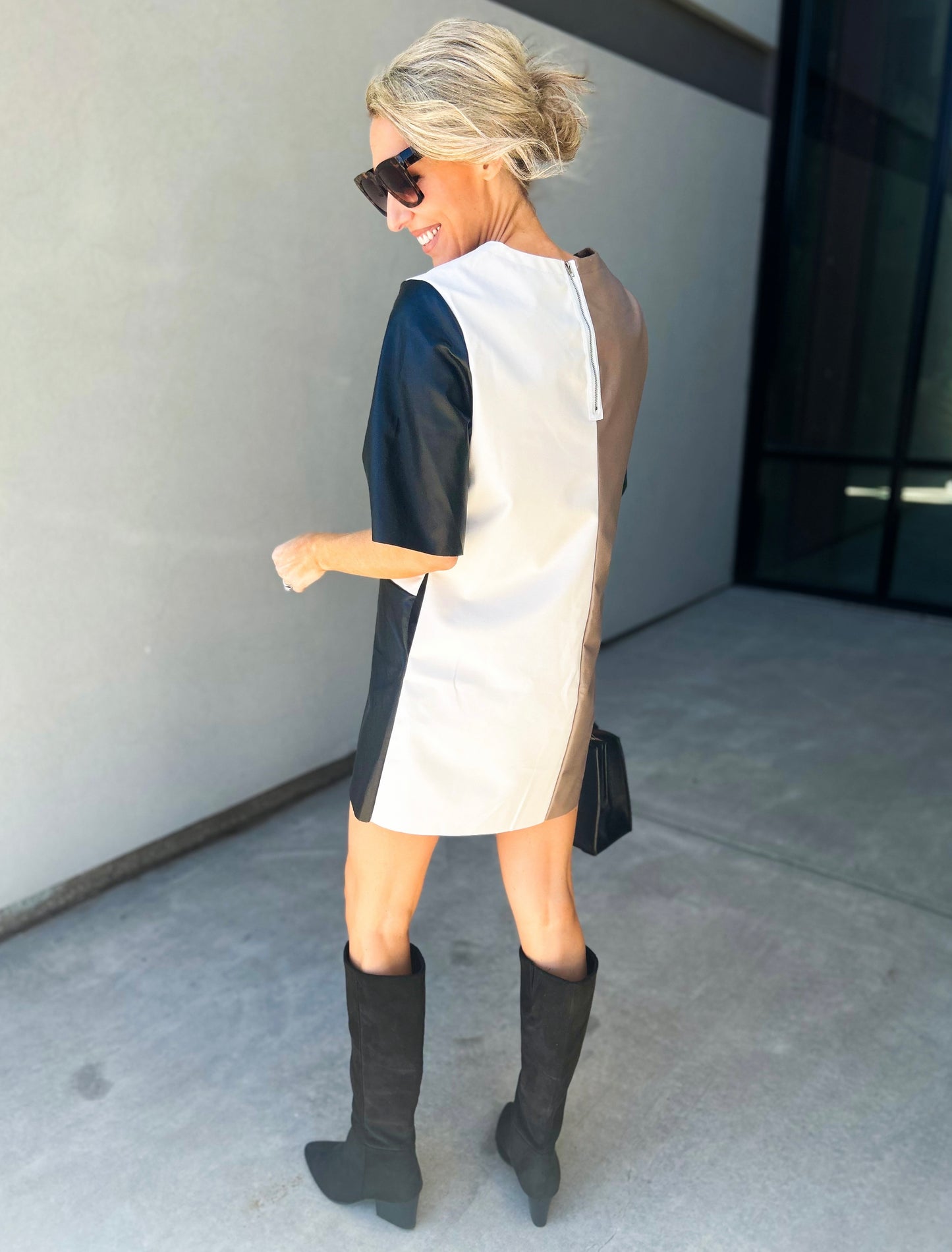 Kristi Color Block Faux Leather Dress