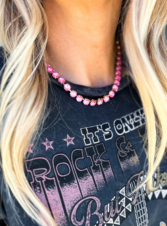 Myra Bubble Gum Pink Gem Necklace