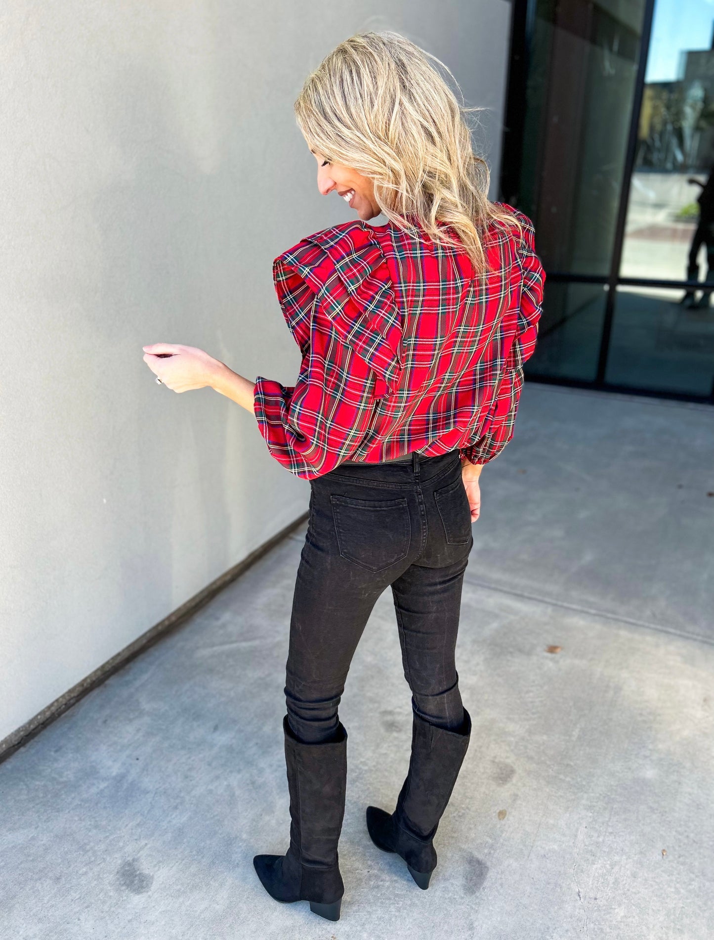 Eden Ruffle Plaid Top