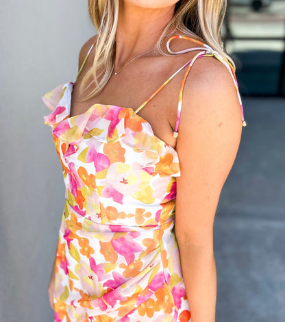 Jasmin Chiffon Asymmetric Floral Maxi Dress