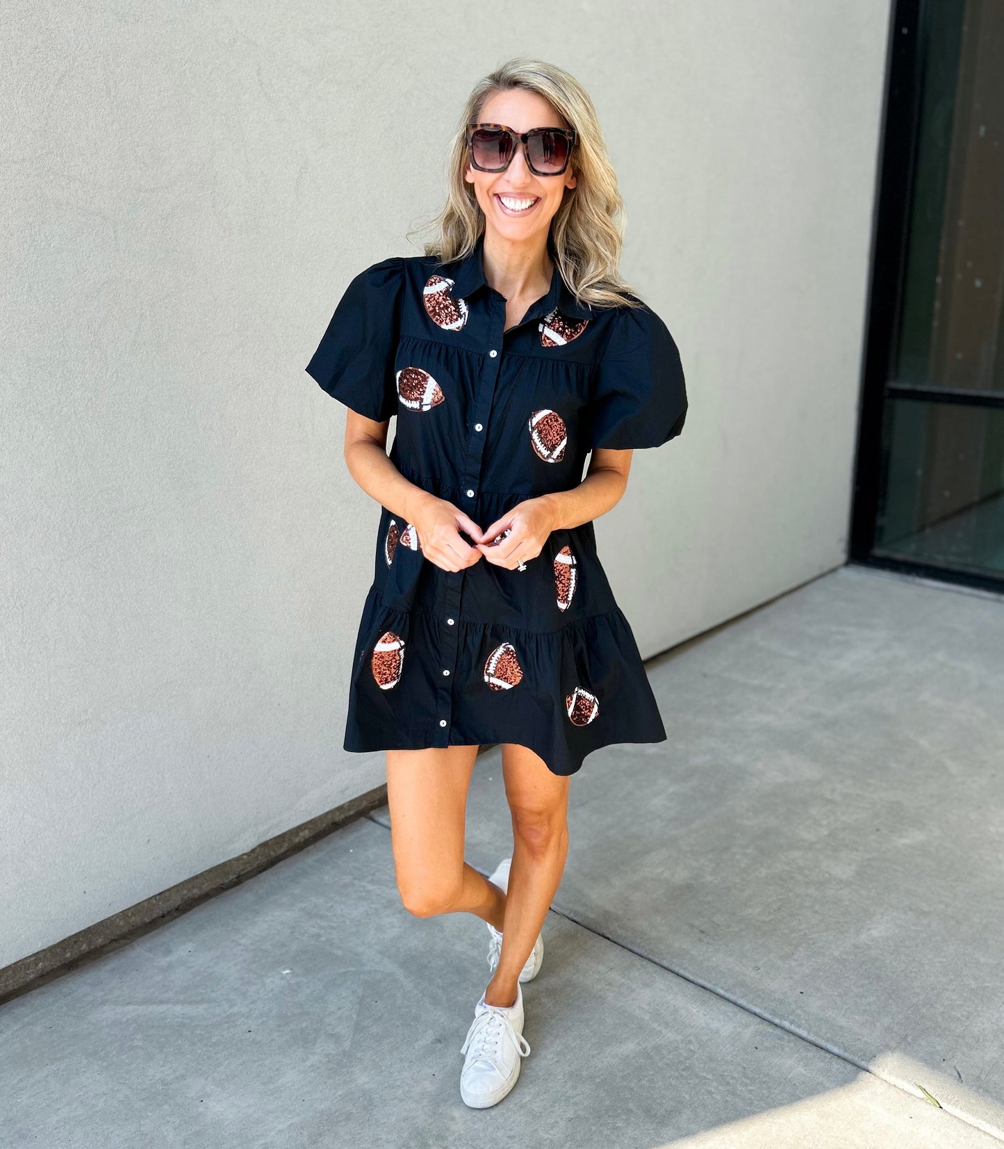 Sequin Football Button Down Tiered Dress