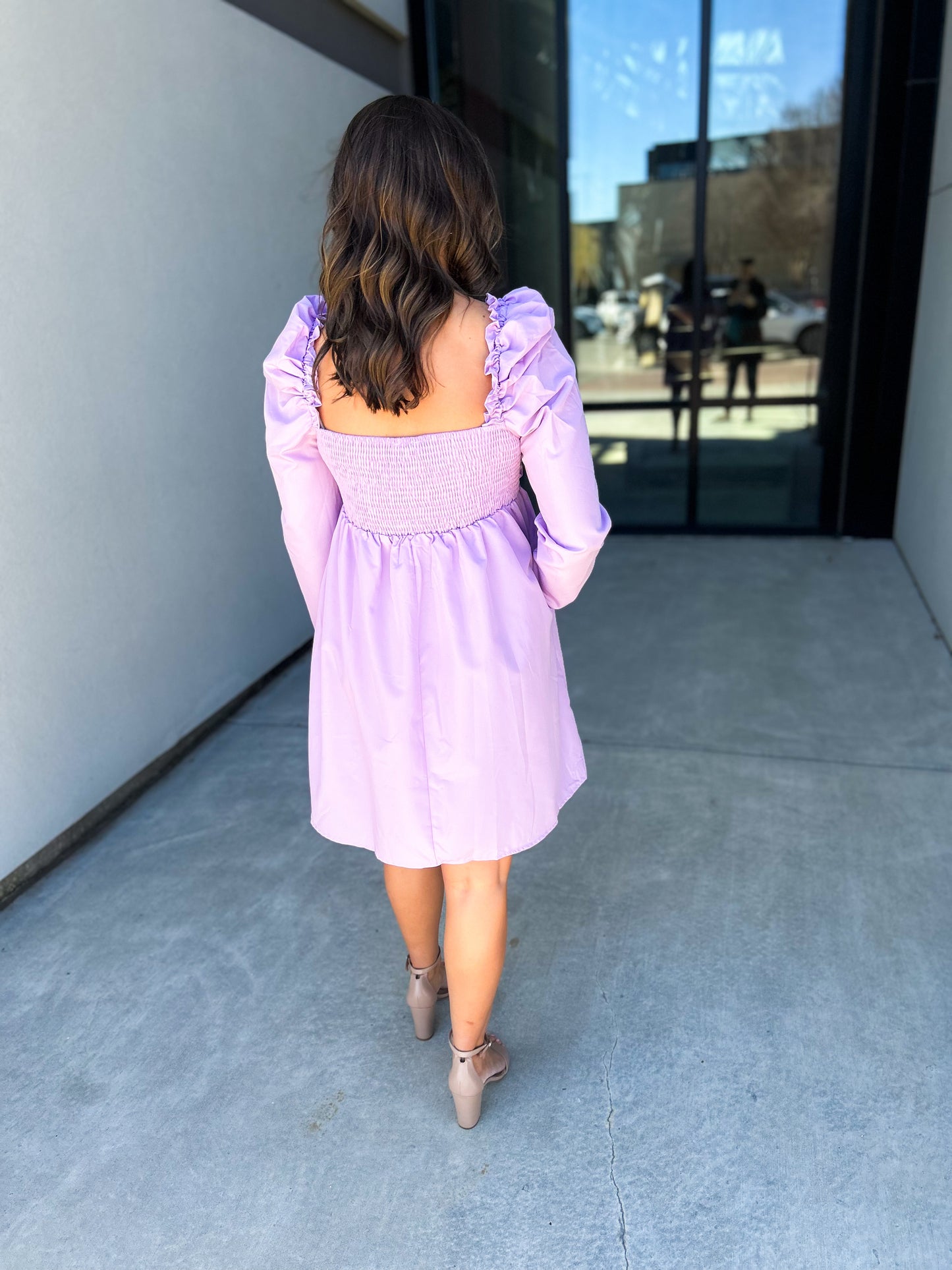 Keely Sweetheart Puff Shoulder Dress (Lavender)