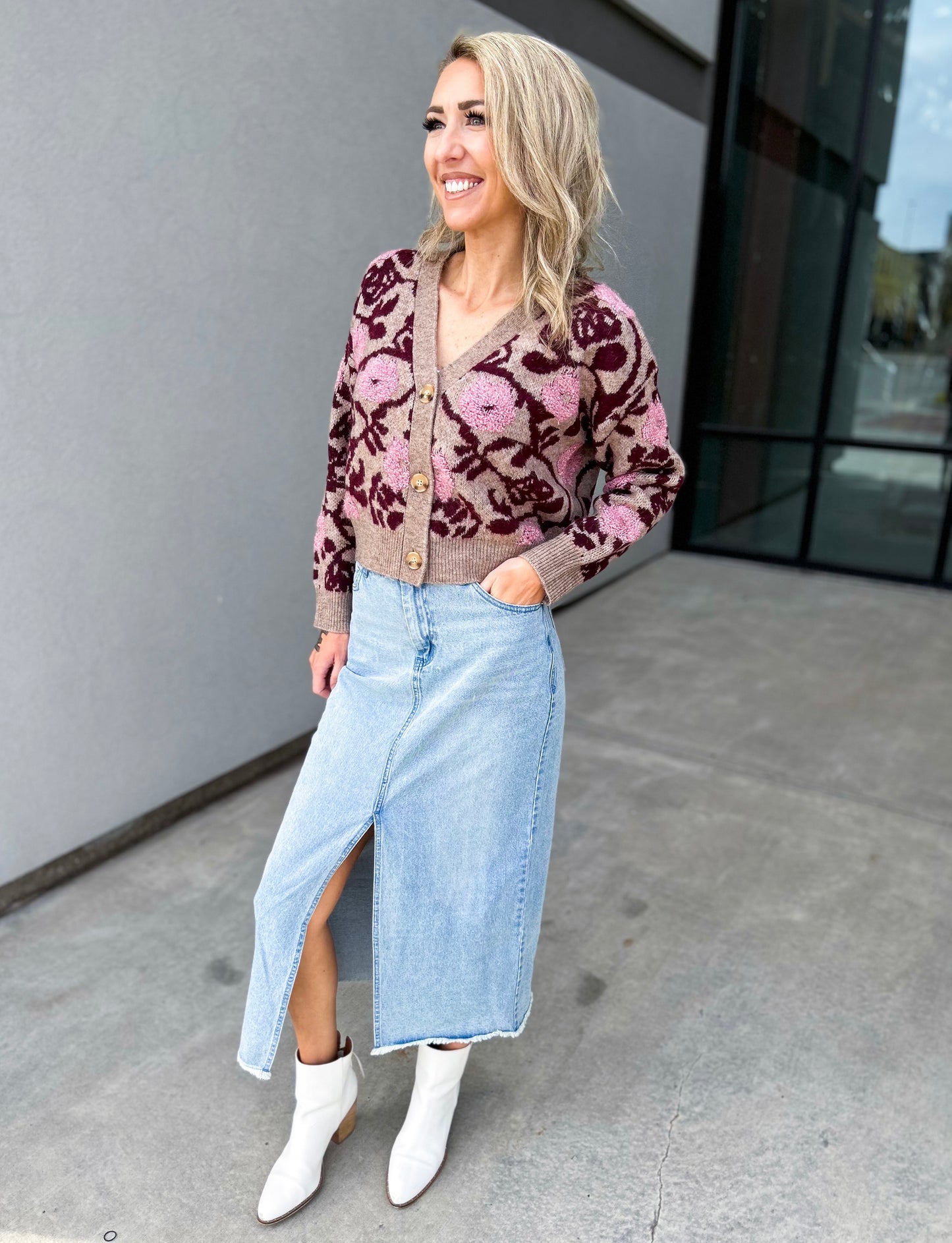 Ana Floral Jacquard Oversized Sweater Cardigan