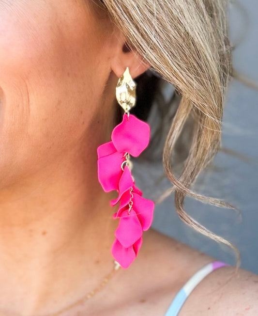 Dangle Petal Earrings (Neon Pink)