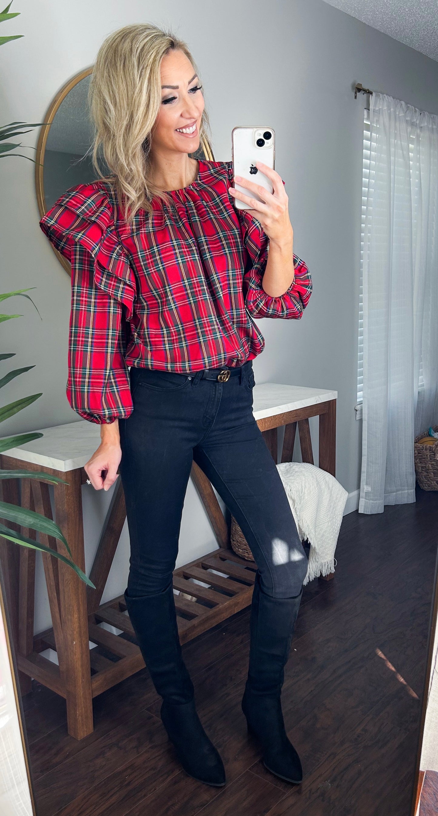 Eden Ruffle Plaid Top