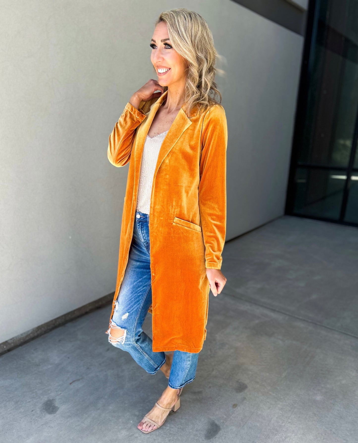 Golden Velvet Duster Blazer/Coat (Golden Mustard)