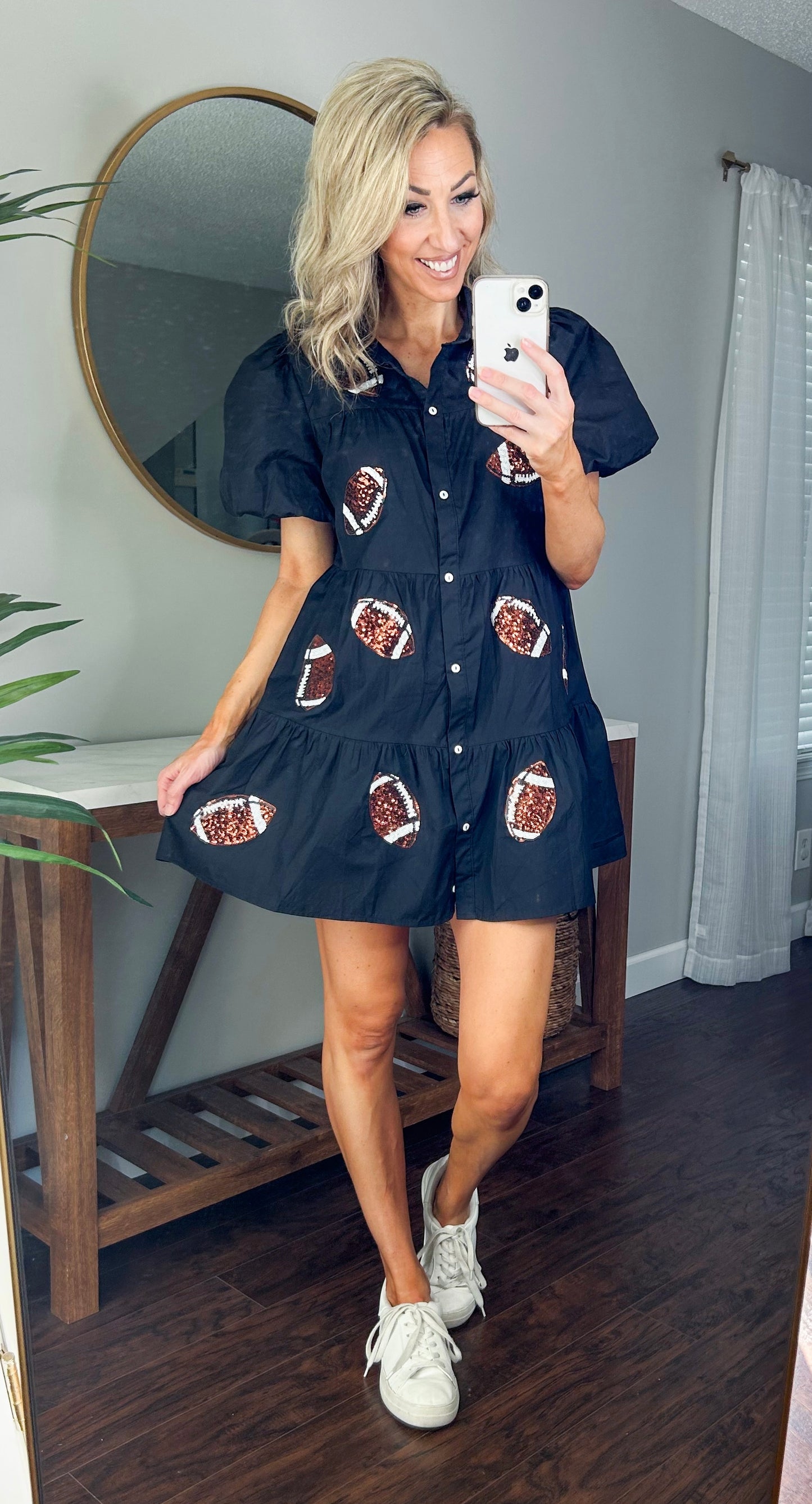 Sequin Football Button Down Tiered Dress