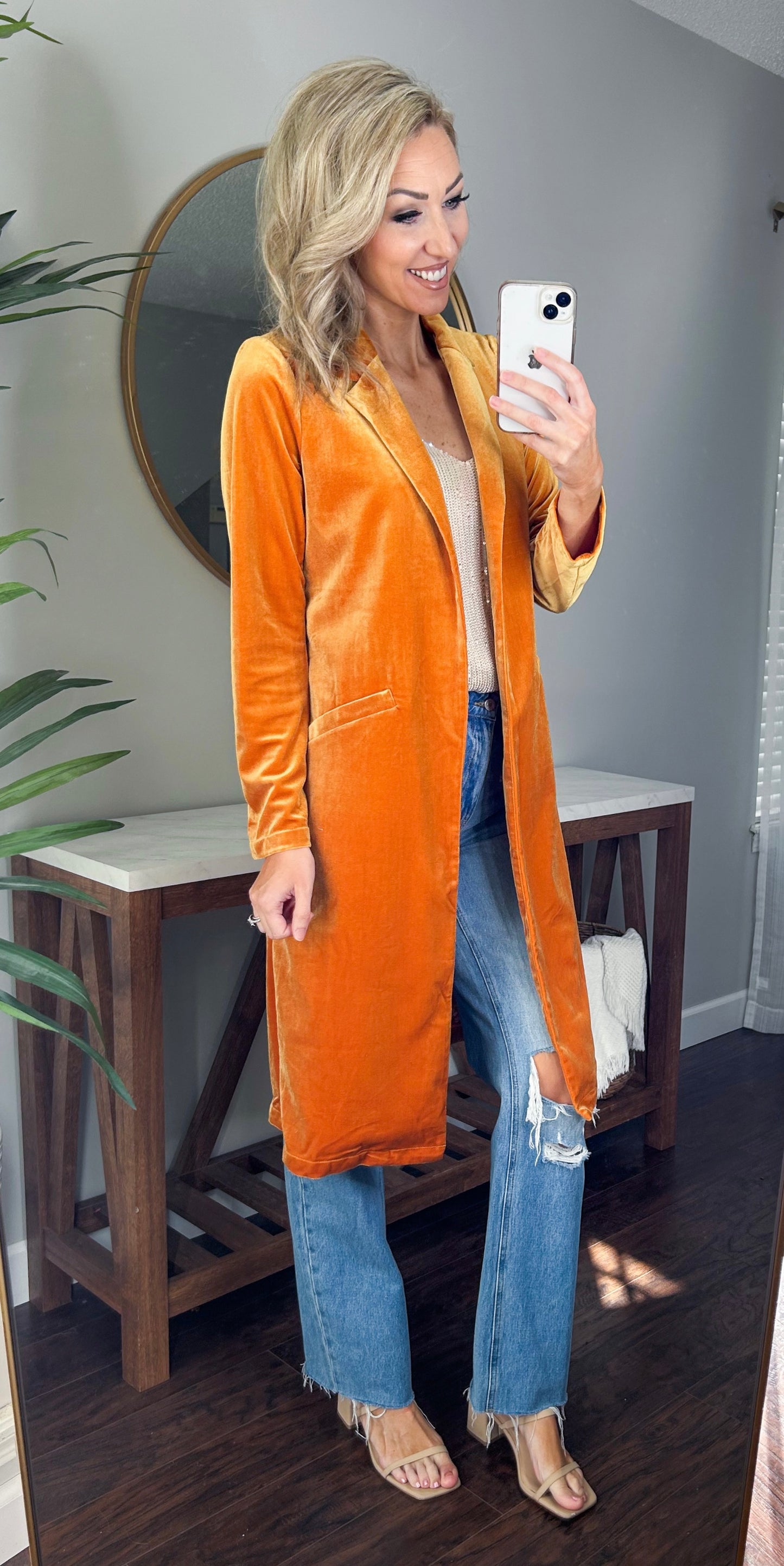 Golden Velvet Duster Blazer/Coat (Golden Mustard)