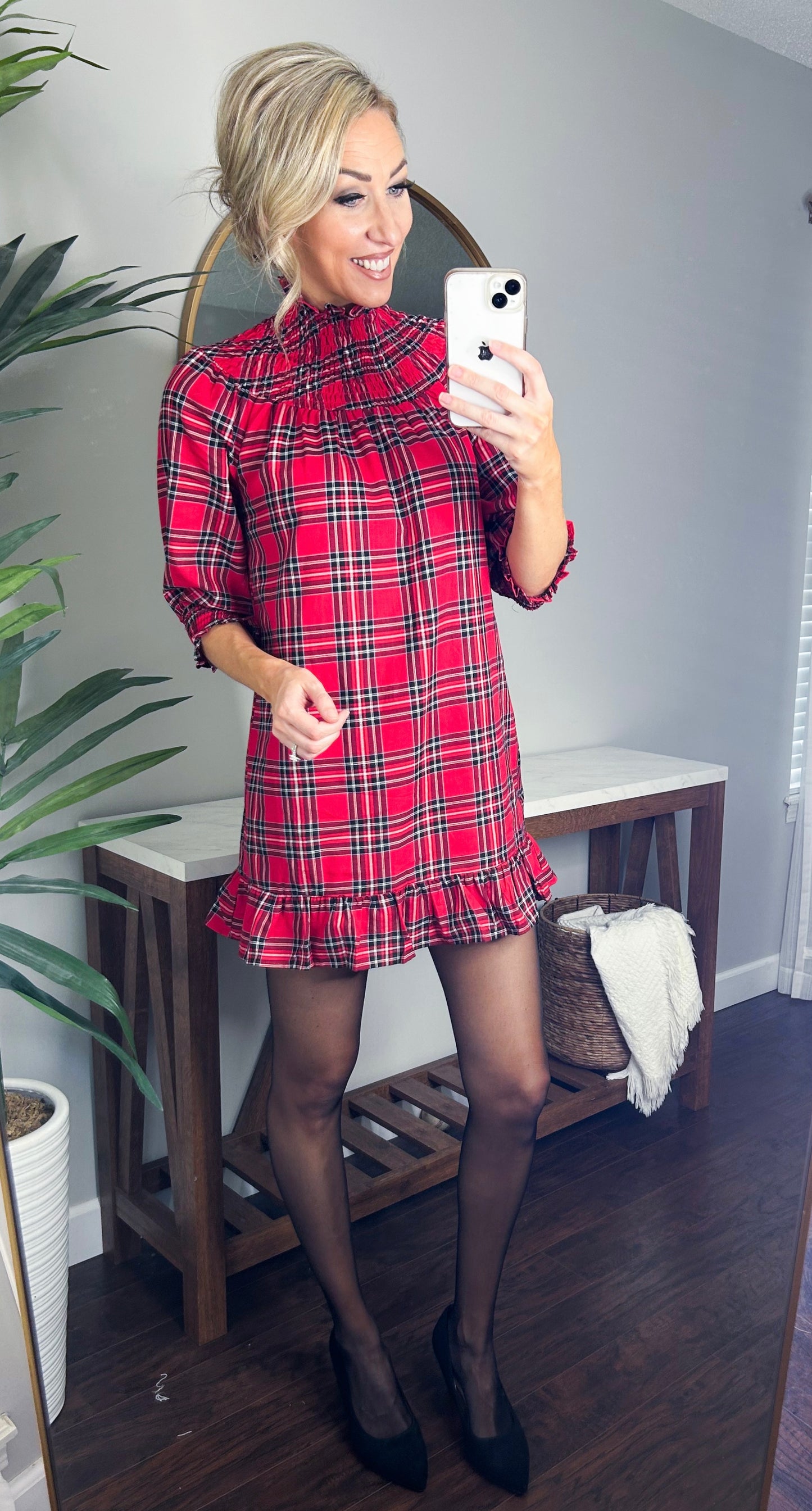 Boswell Tartan Plaid Smocked Yoke Dress