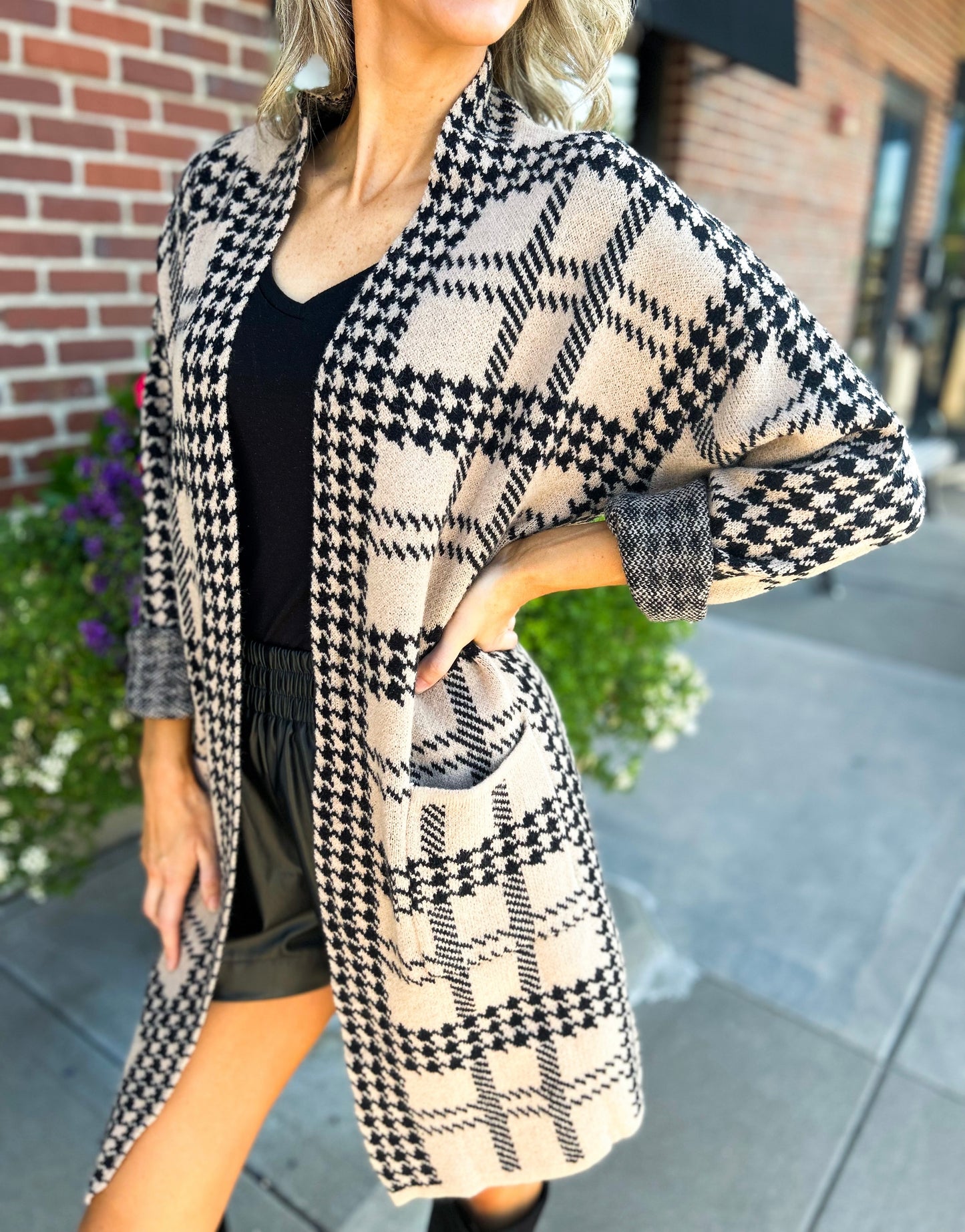 Nicolette Houndstooth Oversized Cardigan