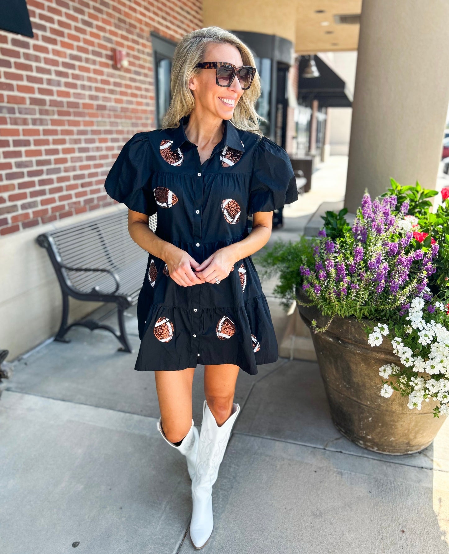 Sequin Football Button Down Tiered Dress