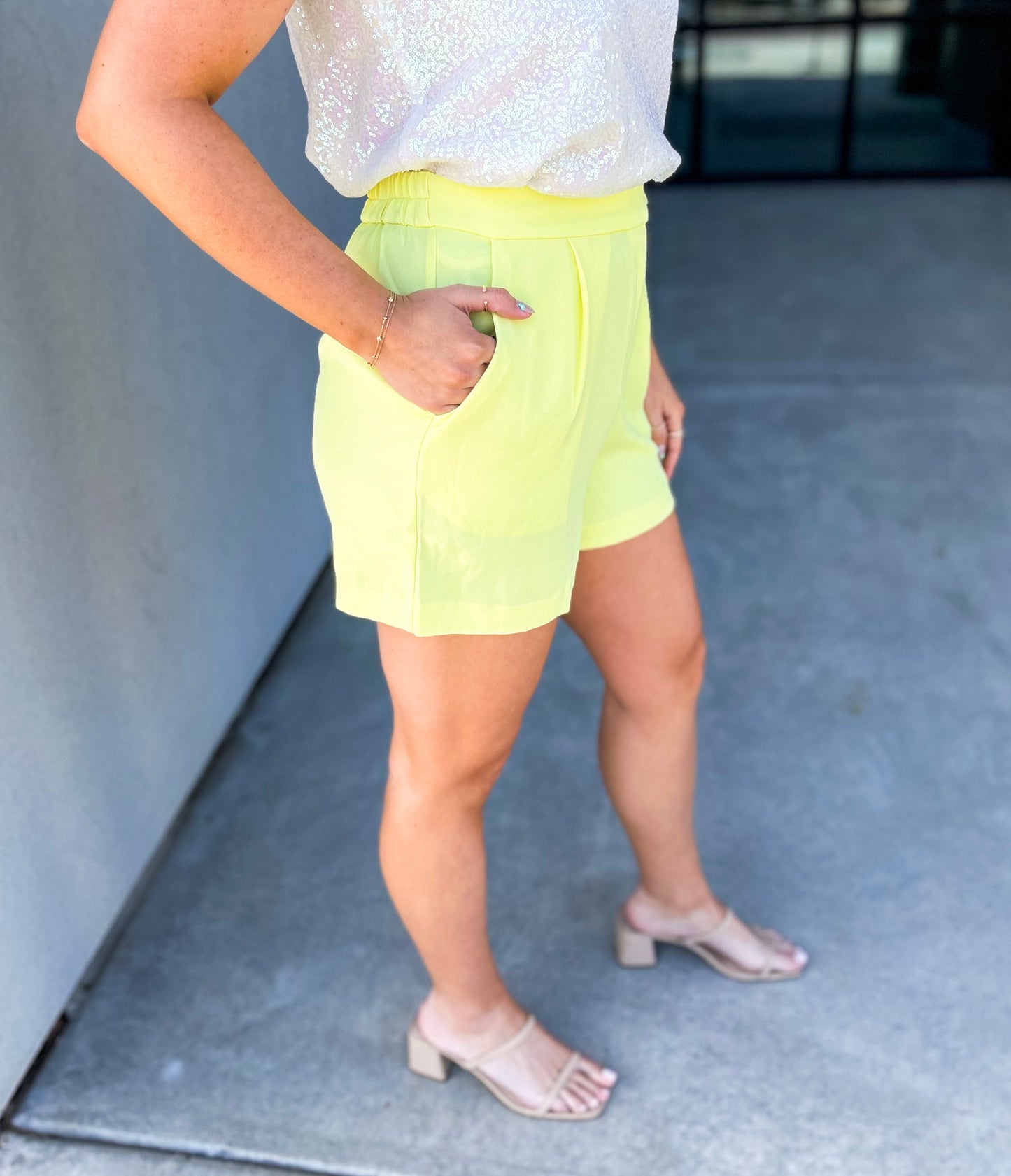 Demi High Waisted Elastic Shorts (Lemon Lime)