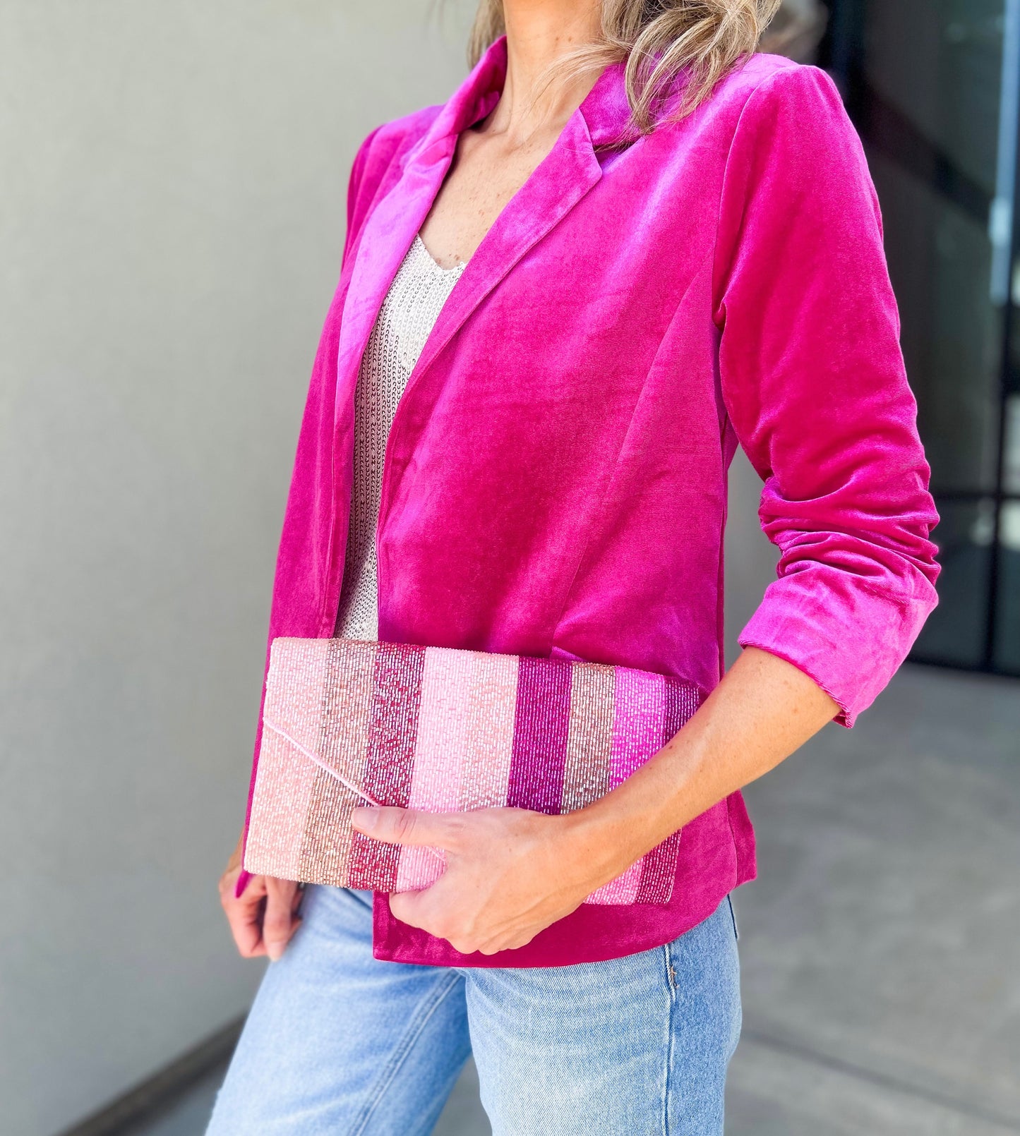 Caught My Attention Striped Beaded Clutch