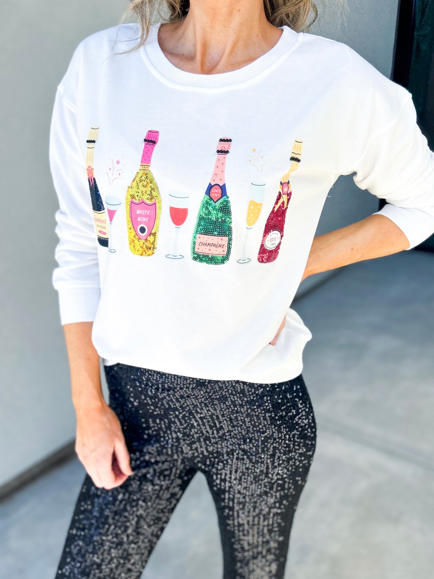 Sequin Wine Glass Sweatshirt