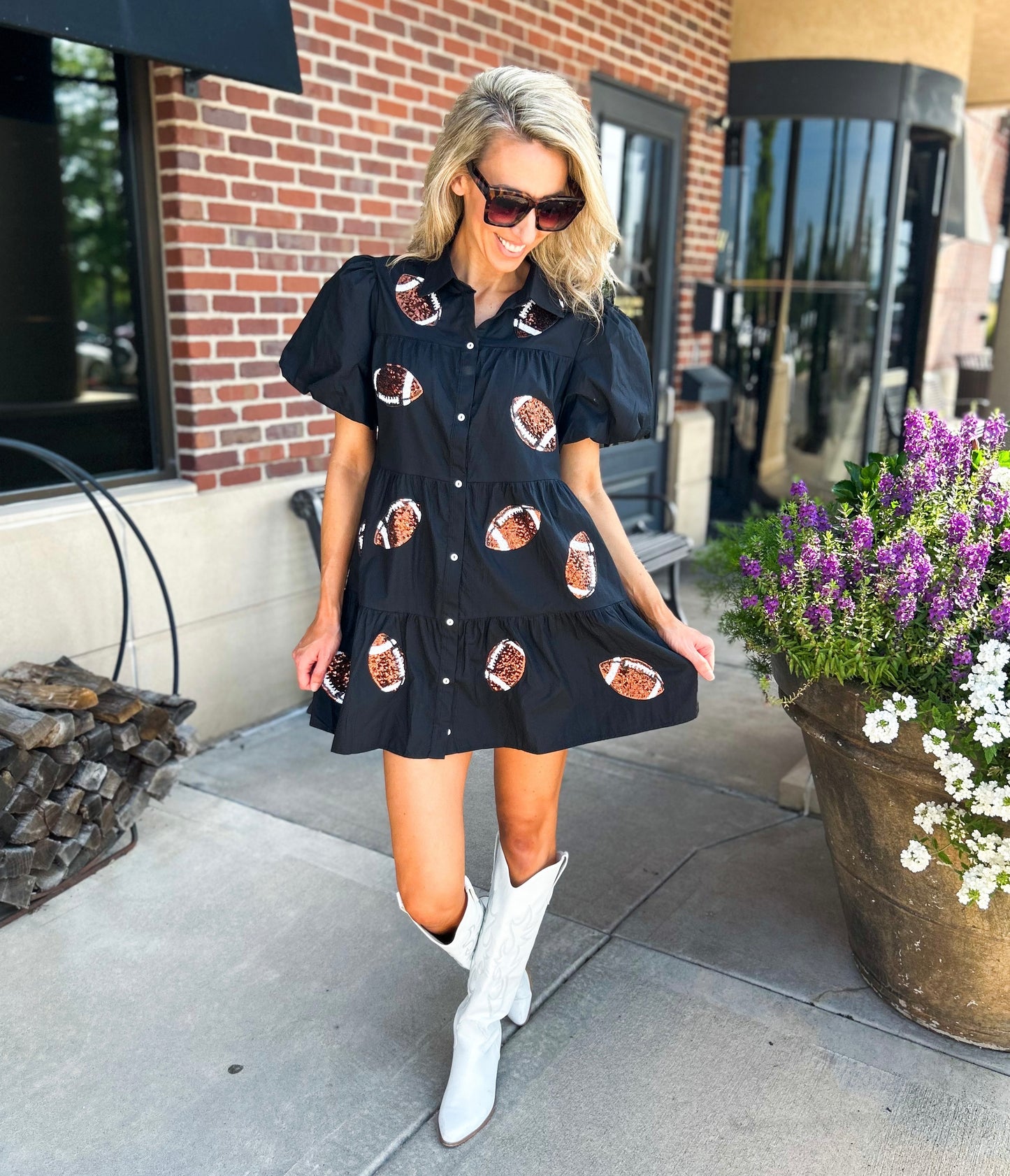 Sequin Football Button Down Tiered Dress