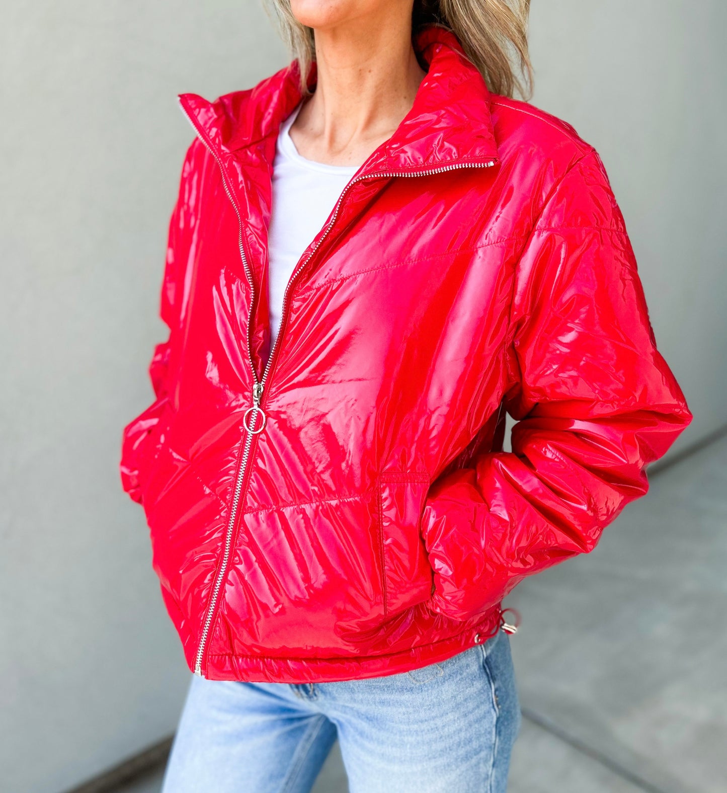 Britney Shiny Faux Leather Puffer Jacket