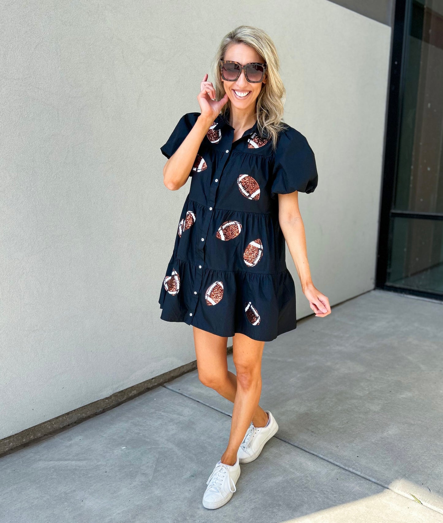 Sequin Football Button Down Tiered Dress