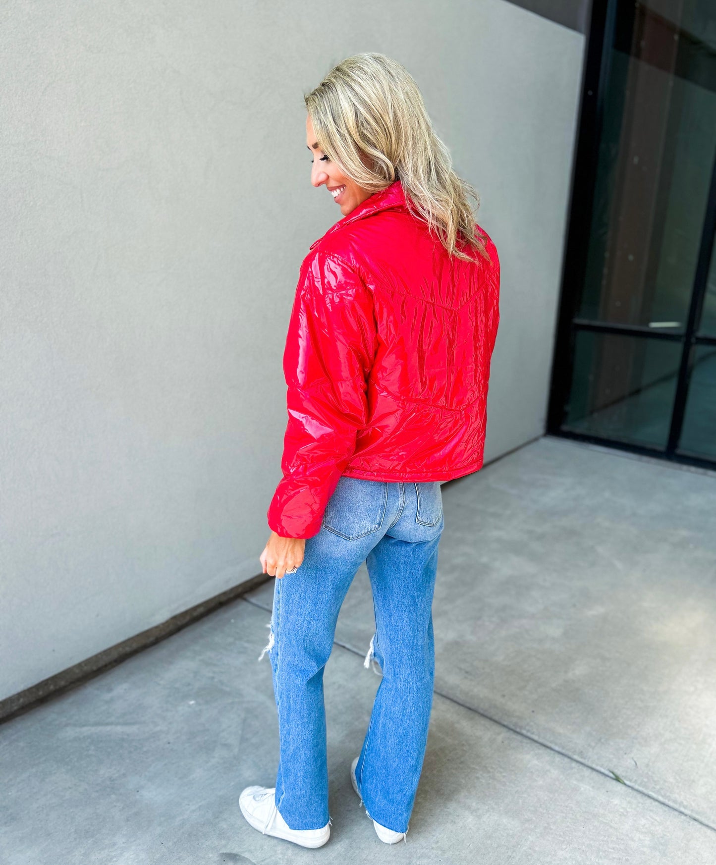 Britney Shiny Faux Leather Puffer Jacket