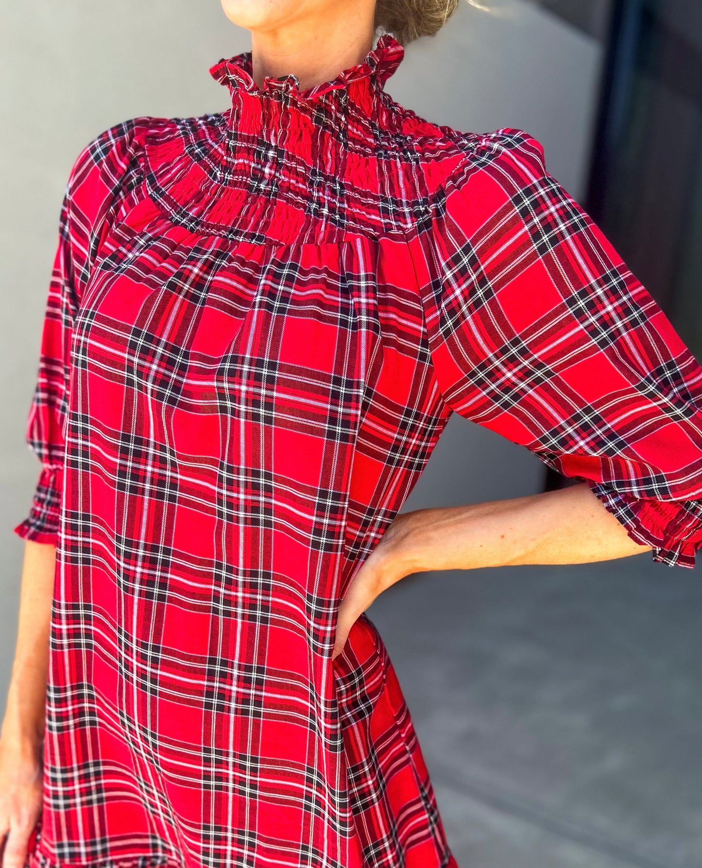 Boswell Tartan Plaid Smocked Yoke Dress