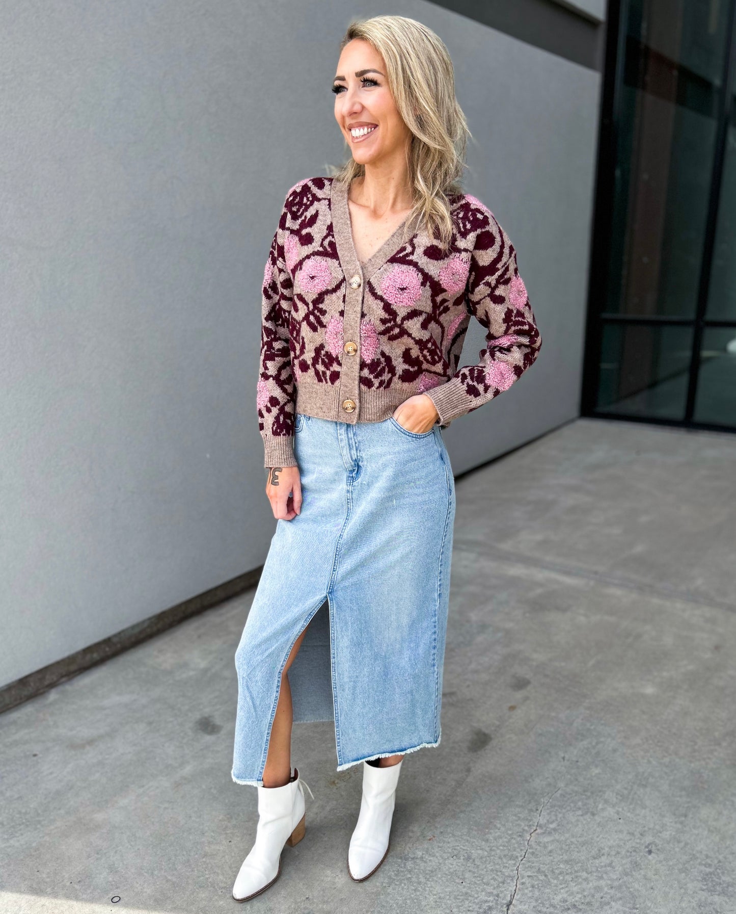 Ana Floral Jacquard Oversized Sweater Cardigan