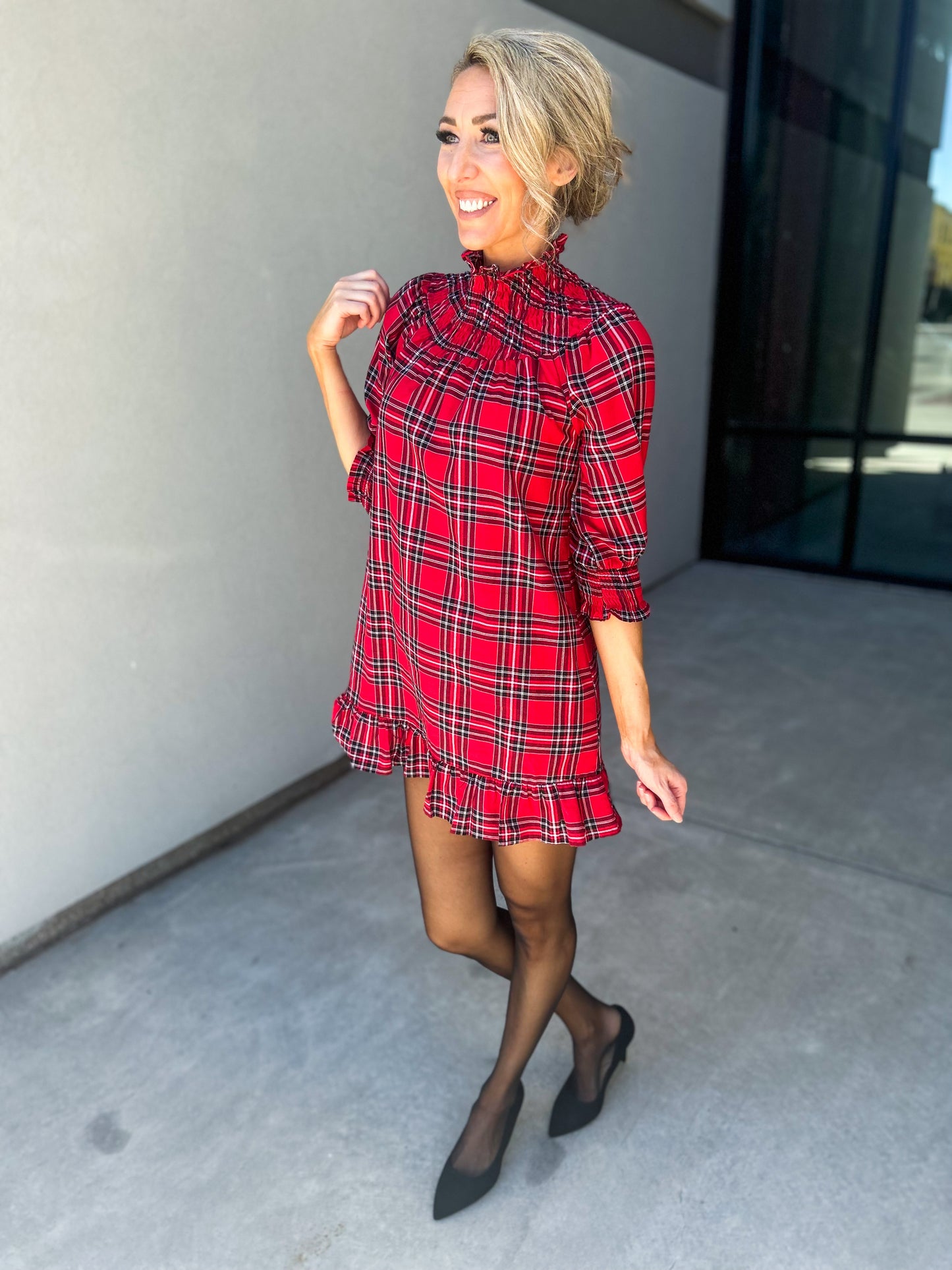 Boswell Tartan Plaid Smocked Yoke Dress