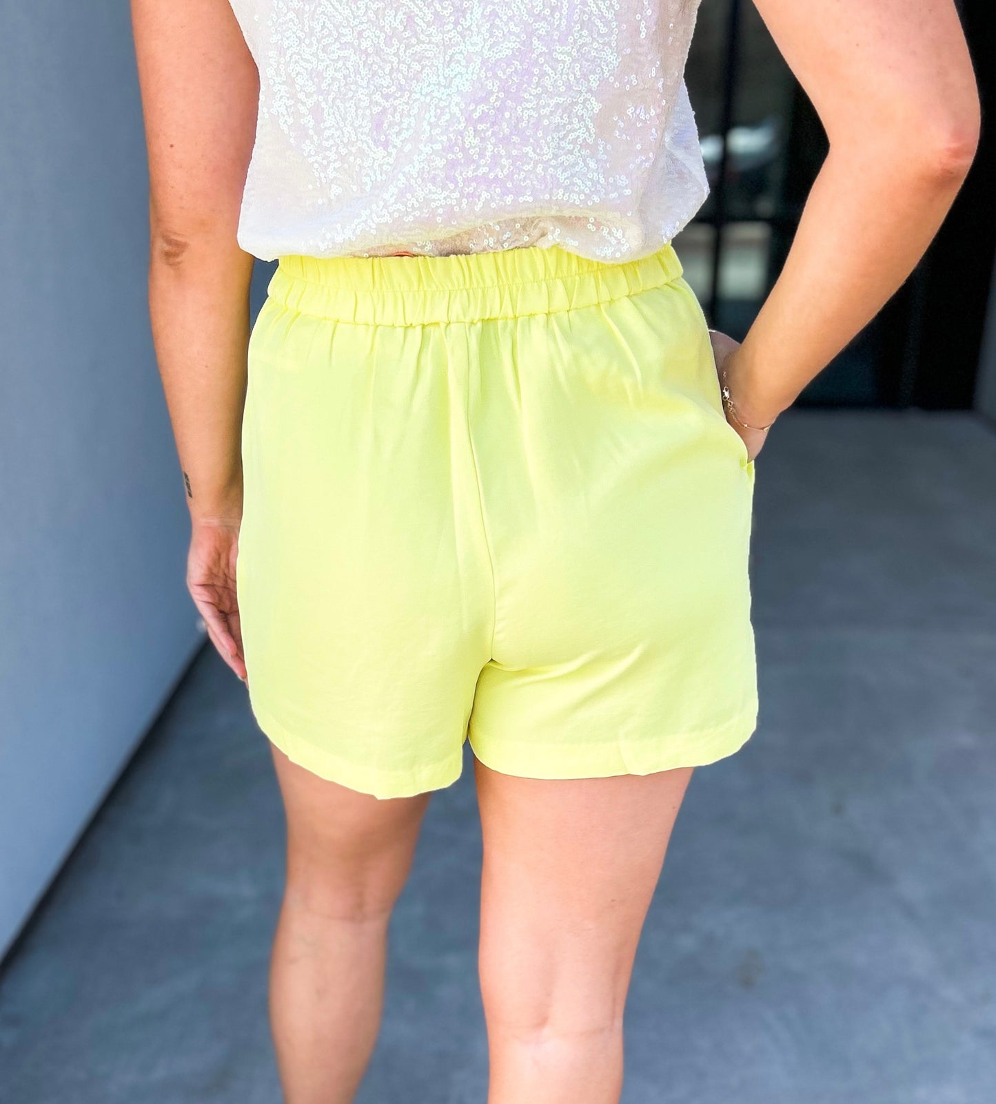 Demi High Waisted Elastic Shorts (Lemon Lime)