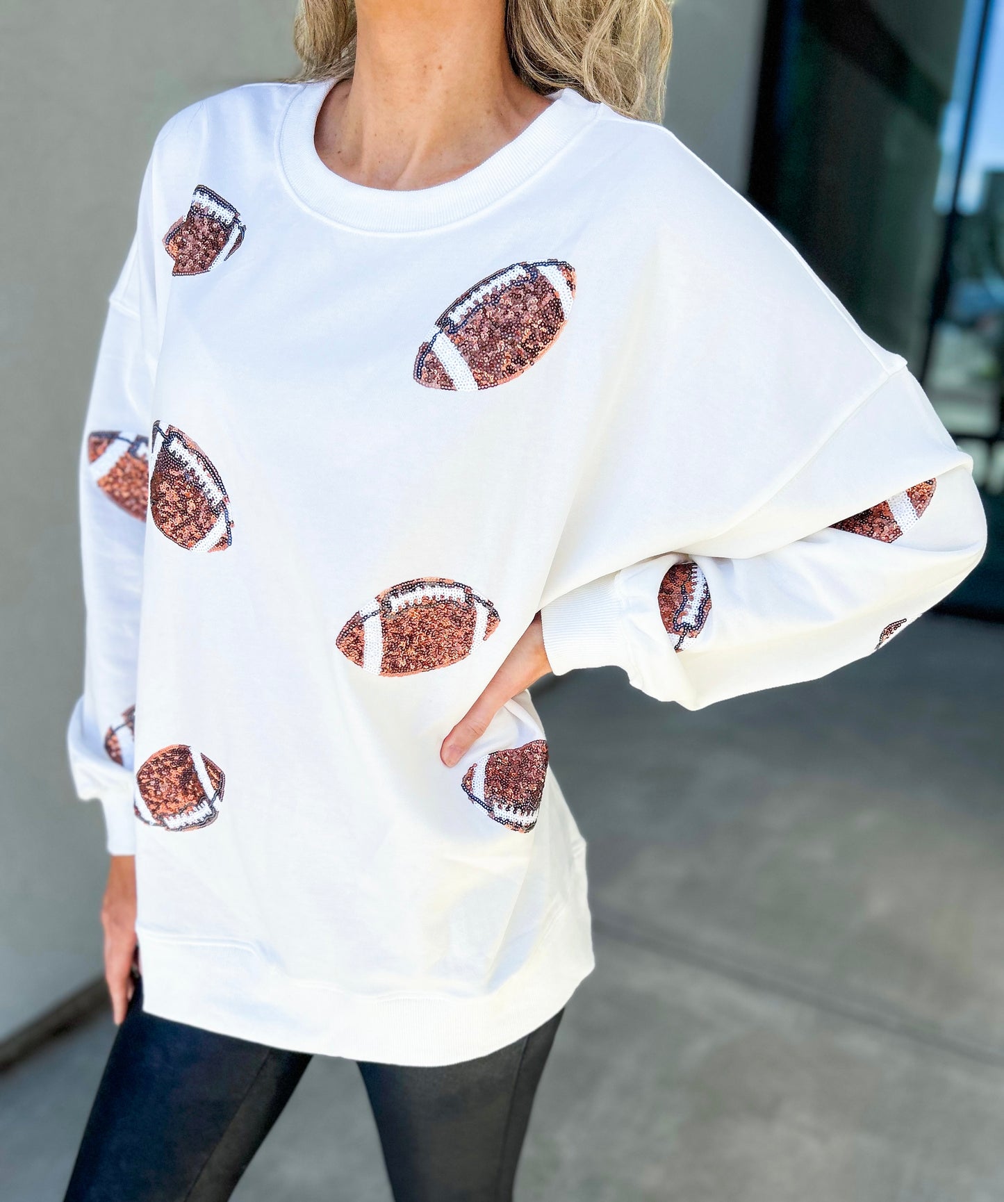 Brown Sequin Football Oversized Sweatshirt