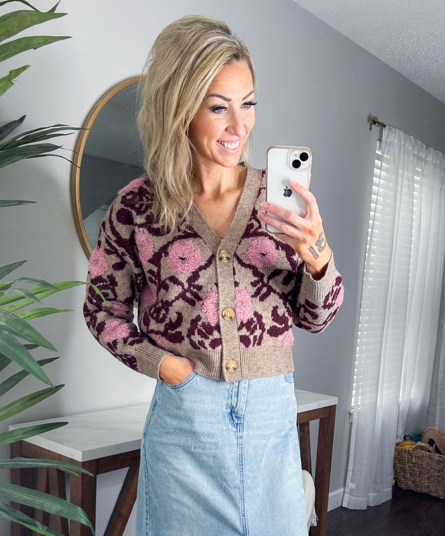 Ana Floral Jacquard Oversized Sweater Cardigan